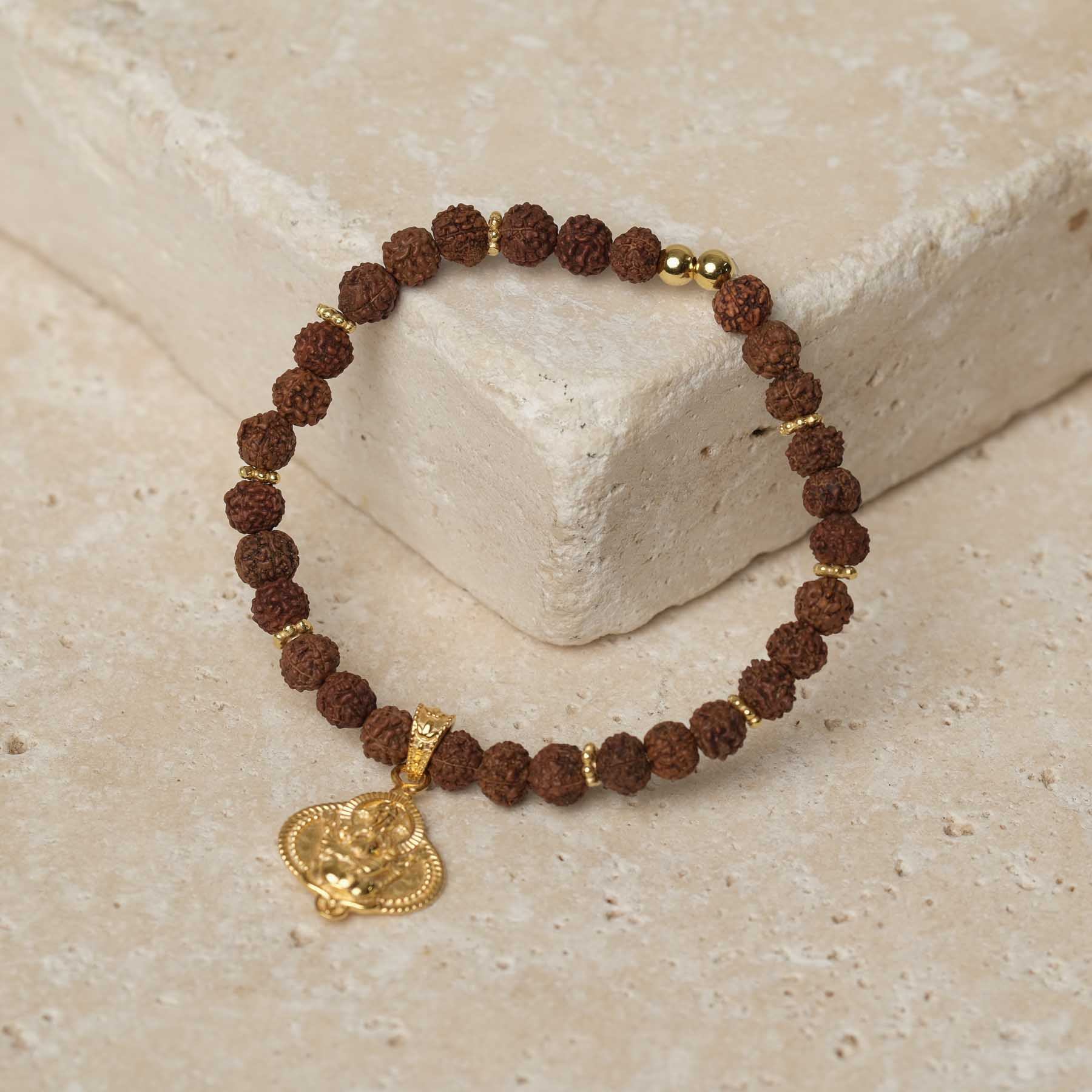 Bracelet Ganesh avec perles Rudraksha or