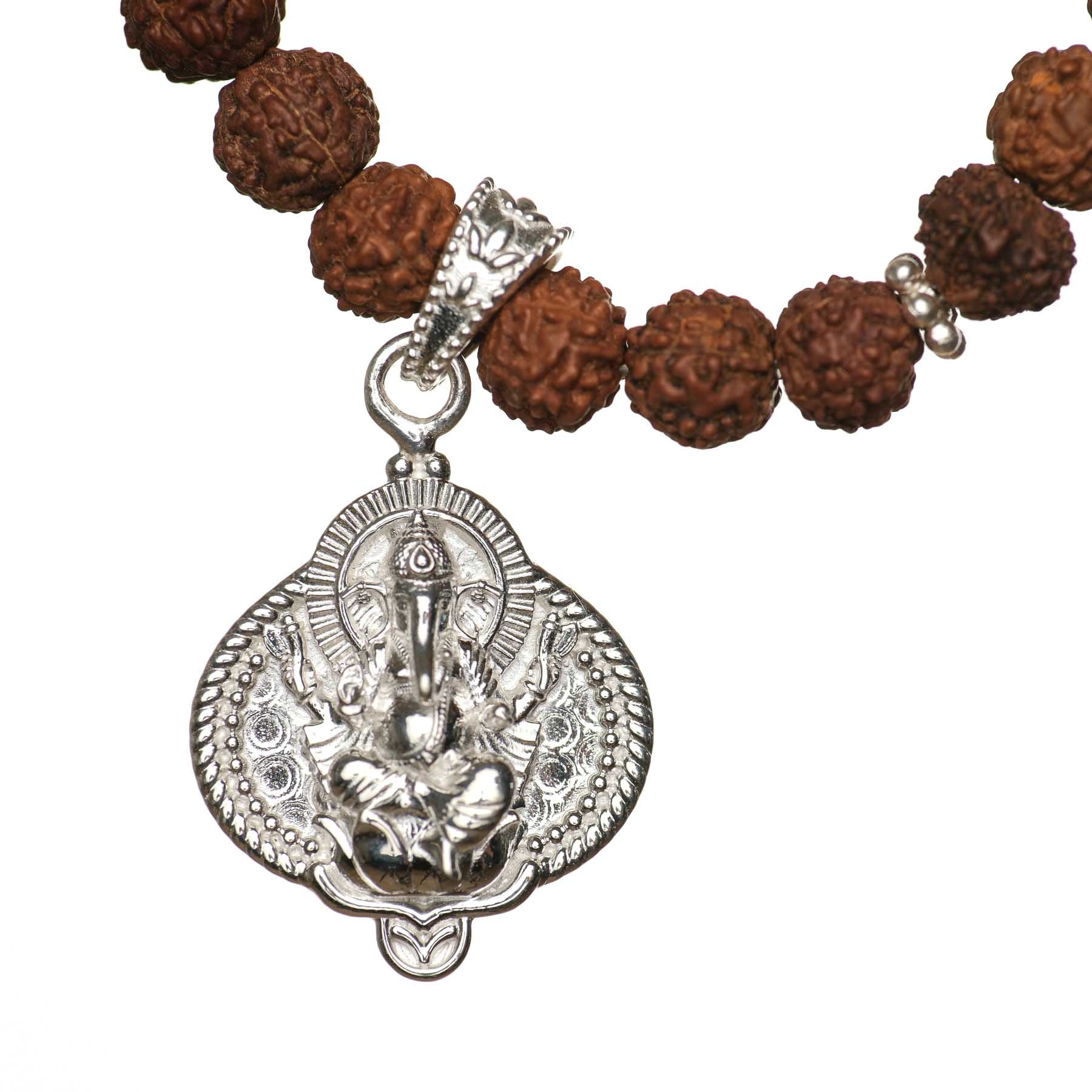 Bracelet Ganesh avec perles de Rudraksha argentées