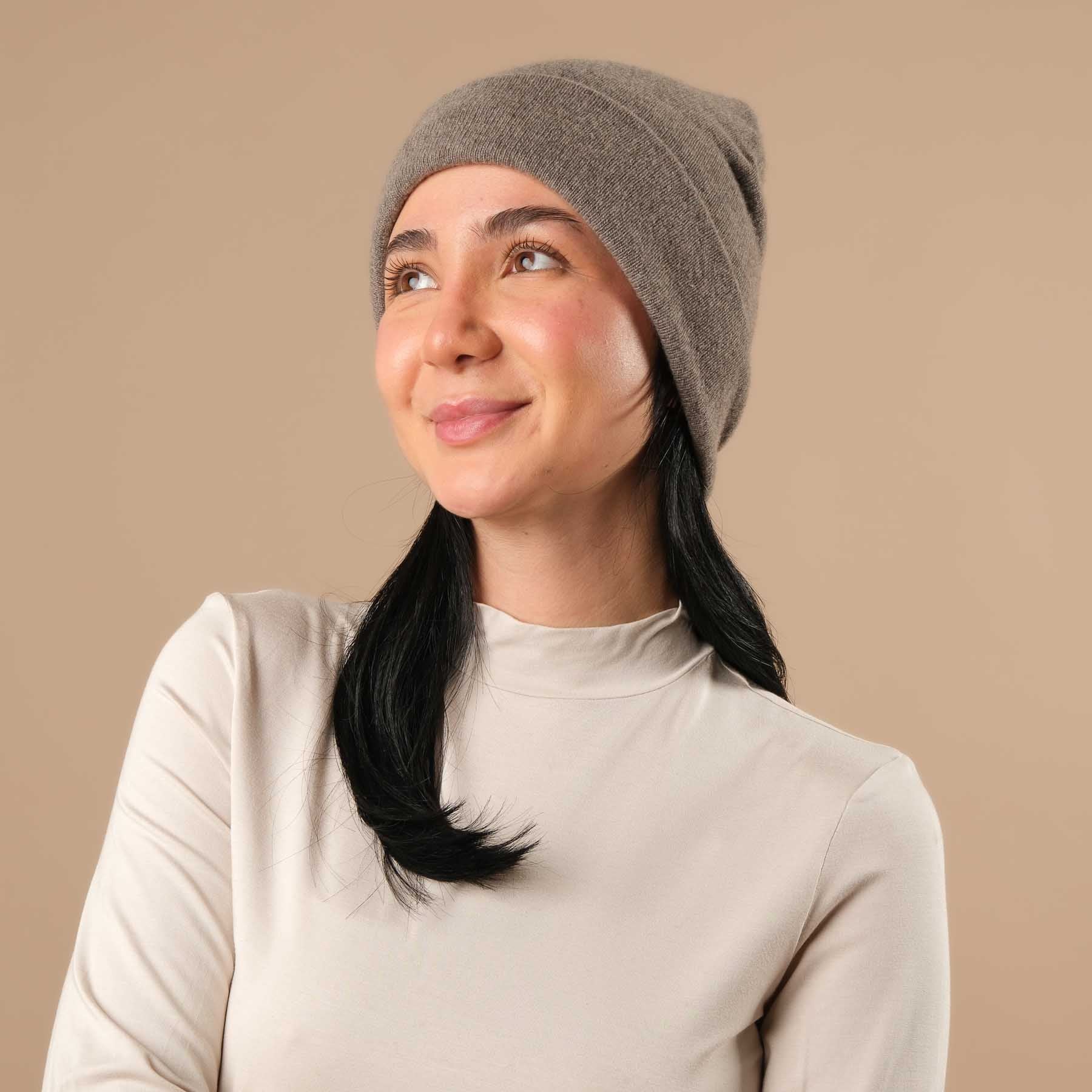 bonnet cachemire (bonnet) avec laine mérinos taupe