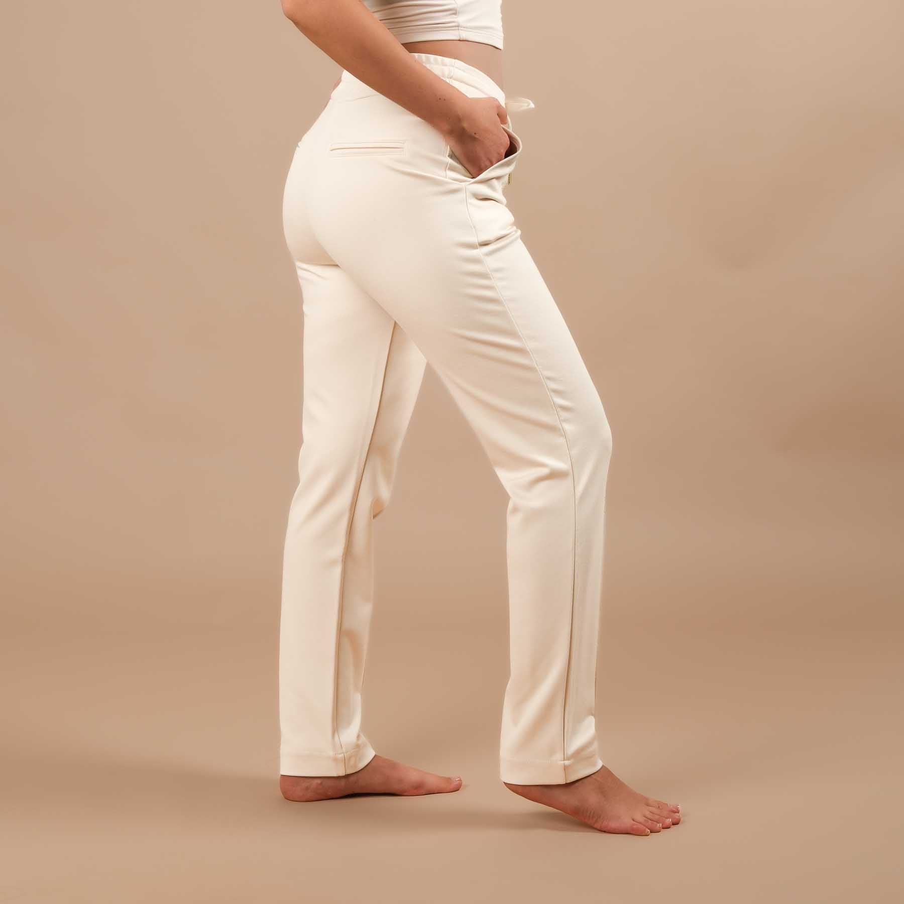 Business Jogger Pantalon Femme - pantalon d'affaires élastique avec passepoil écru