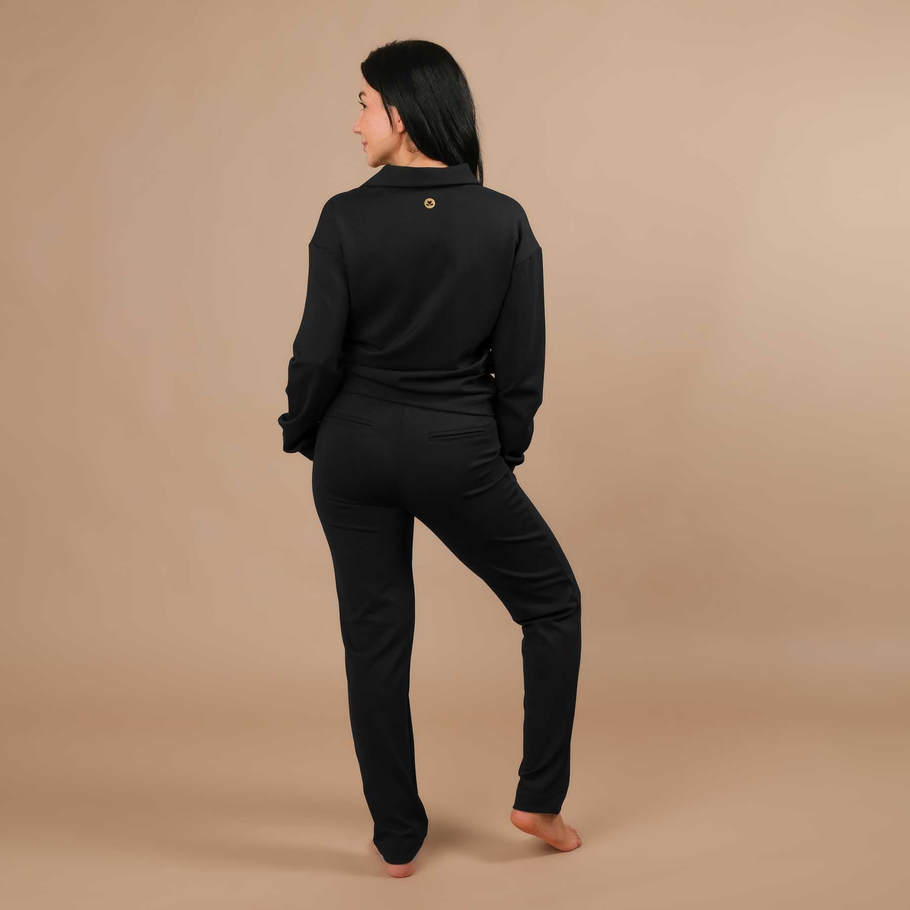 Business Jogger Pantalon Femme - pantalon d'affaires élastique avec passepoil noir