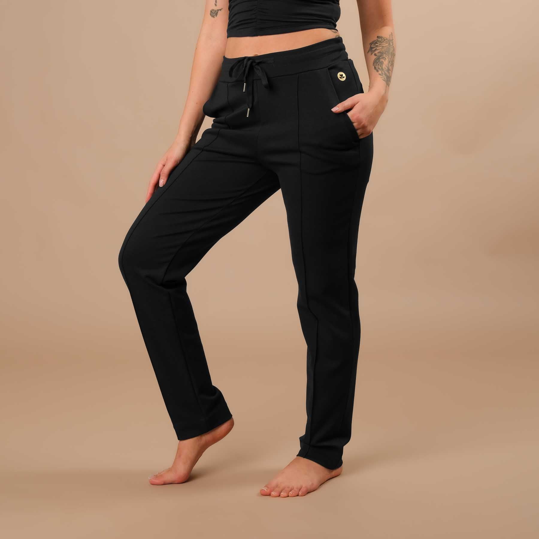 Business Jogger Pantalon Femme - pantalon d'affaires élastique avec passepoil noir