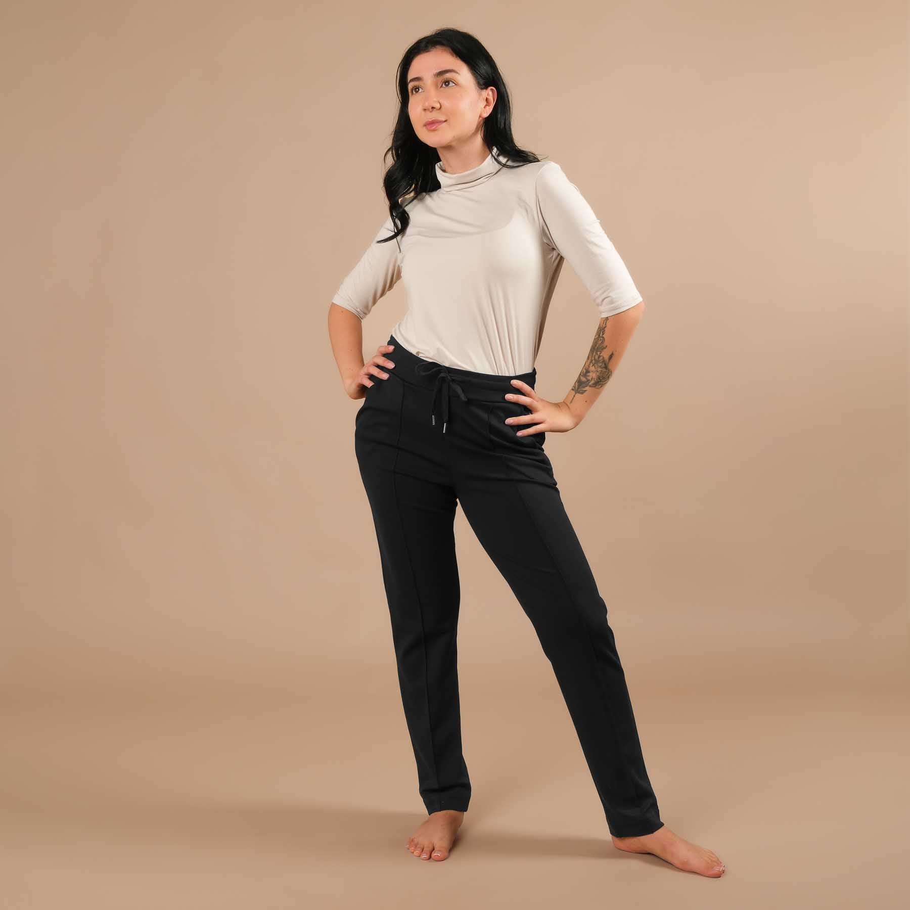 Business Jogger Pantalon Femme - pantalon d'affaires élastique avec passepoil noir