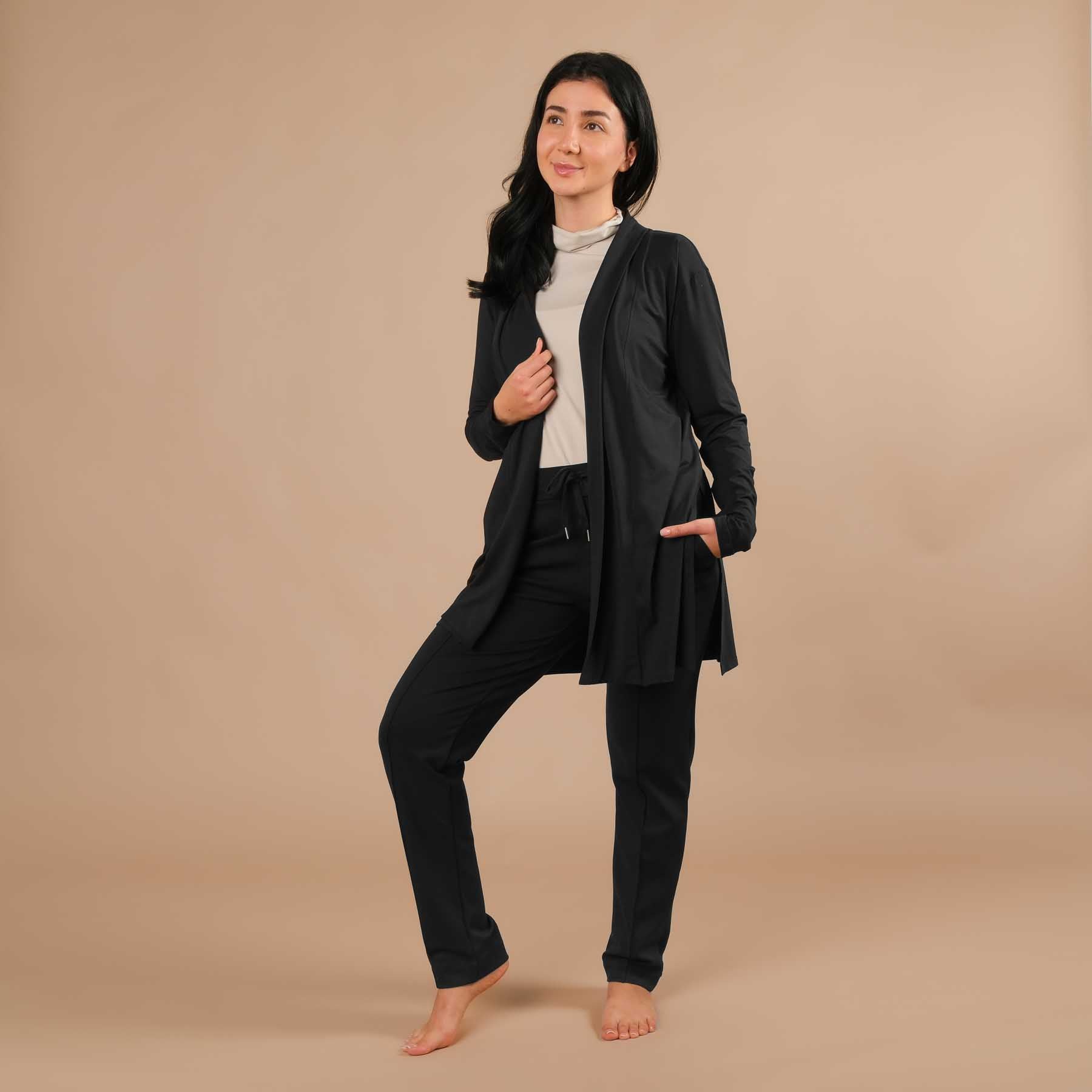 Business Jogger Pantalon Femme - pantalon d'affaires élastique avec passepoil noir