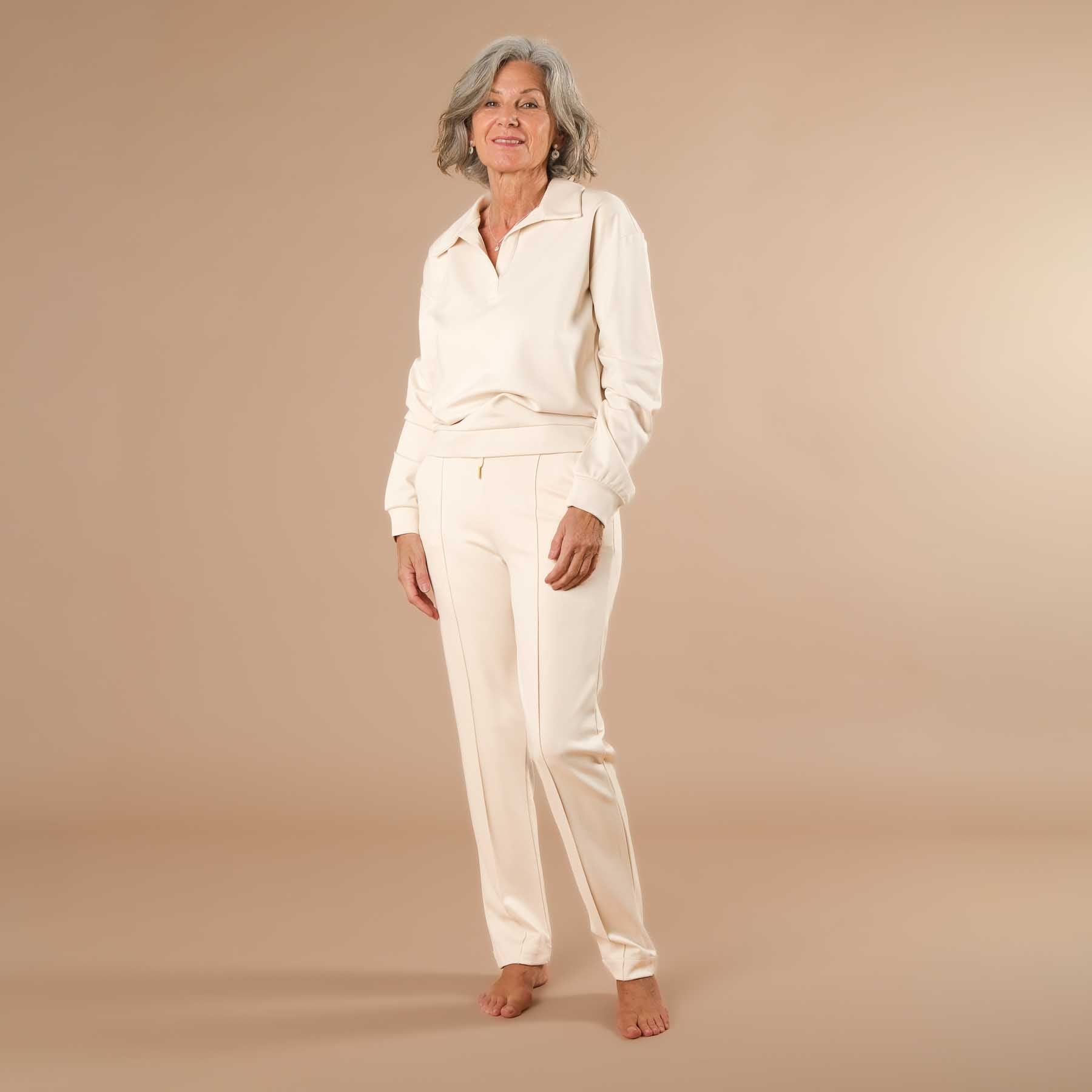 Business Jogger Pantalon Femme - pantalon d'affaires élastique avec passepoil écru