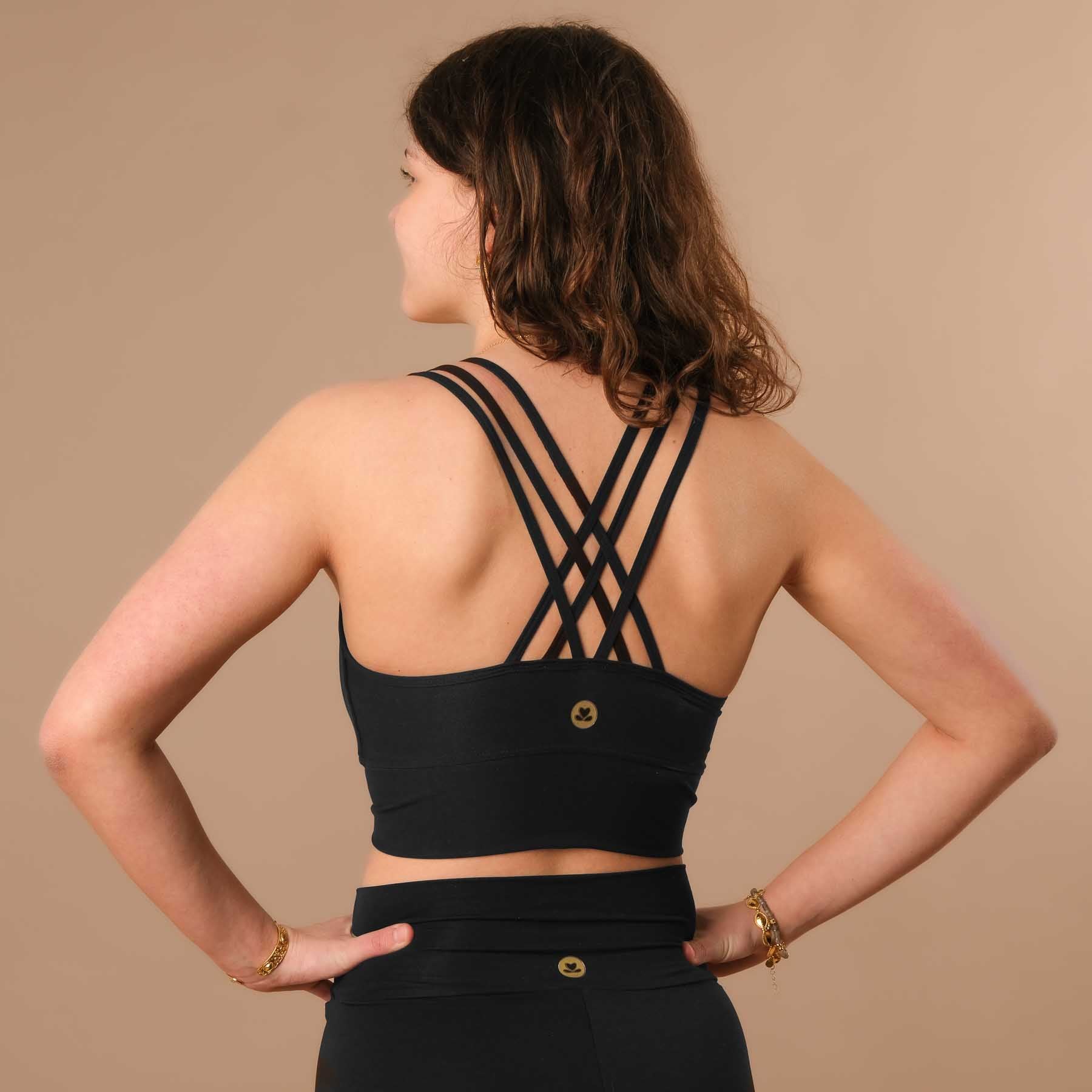 Brassière croisée courte pour le yoga, noire, incroyablement confortable et ultra douce sur la peau