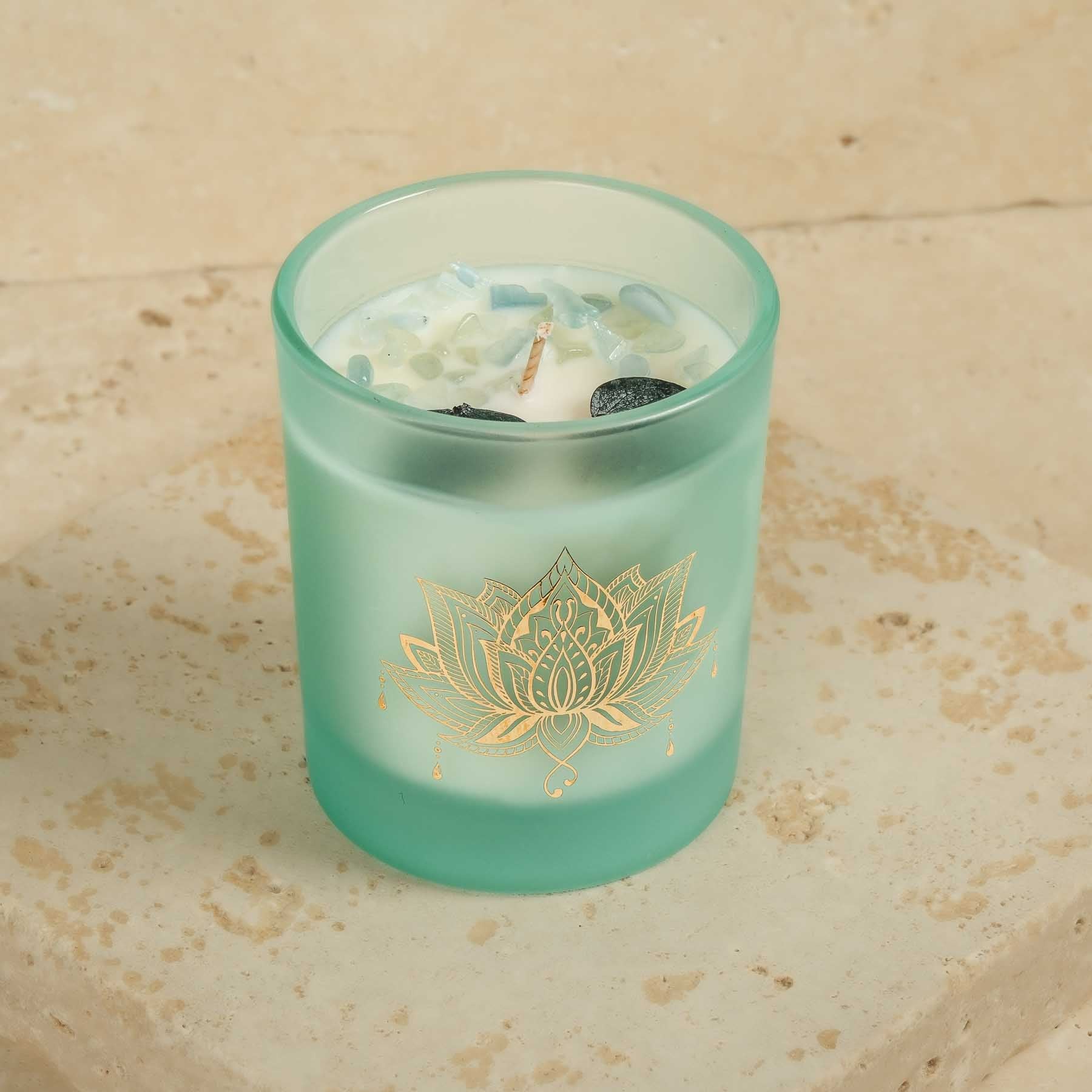 Bougie parfumée Rose & Magnolia avec pierres précieuses turquoise