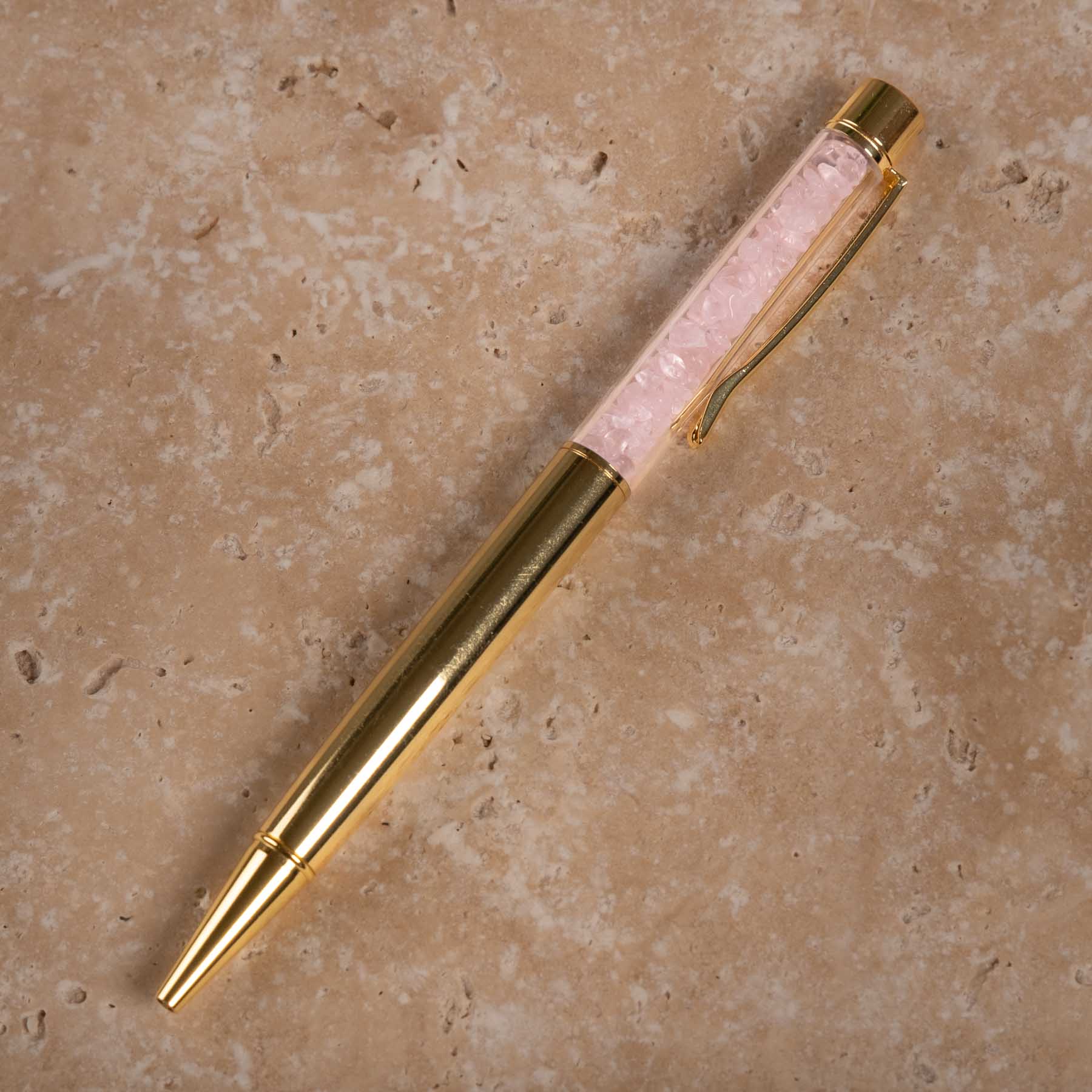 Stylo à bille en pierre précieuse avec quartz rose