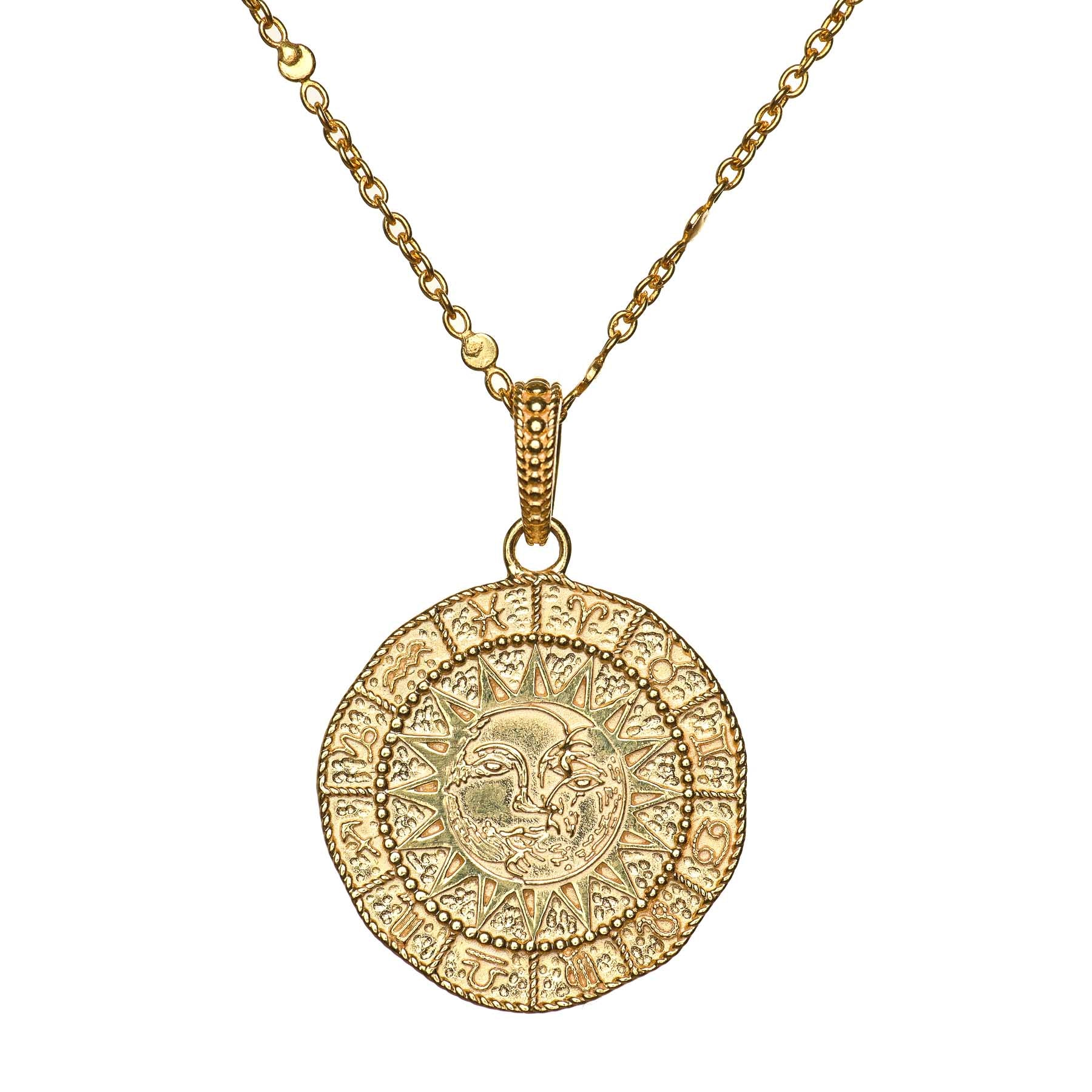 Collier Astro avec les 12 signes du zodiaque, soleil et lune or
