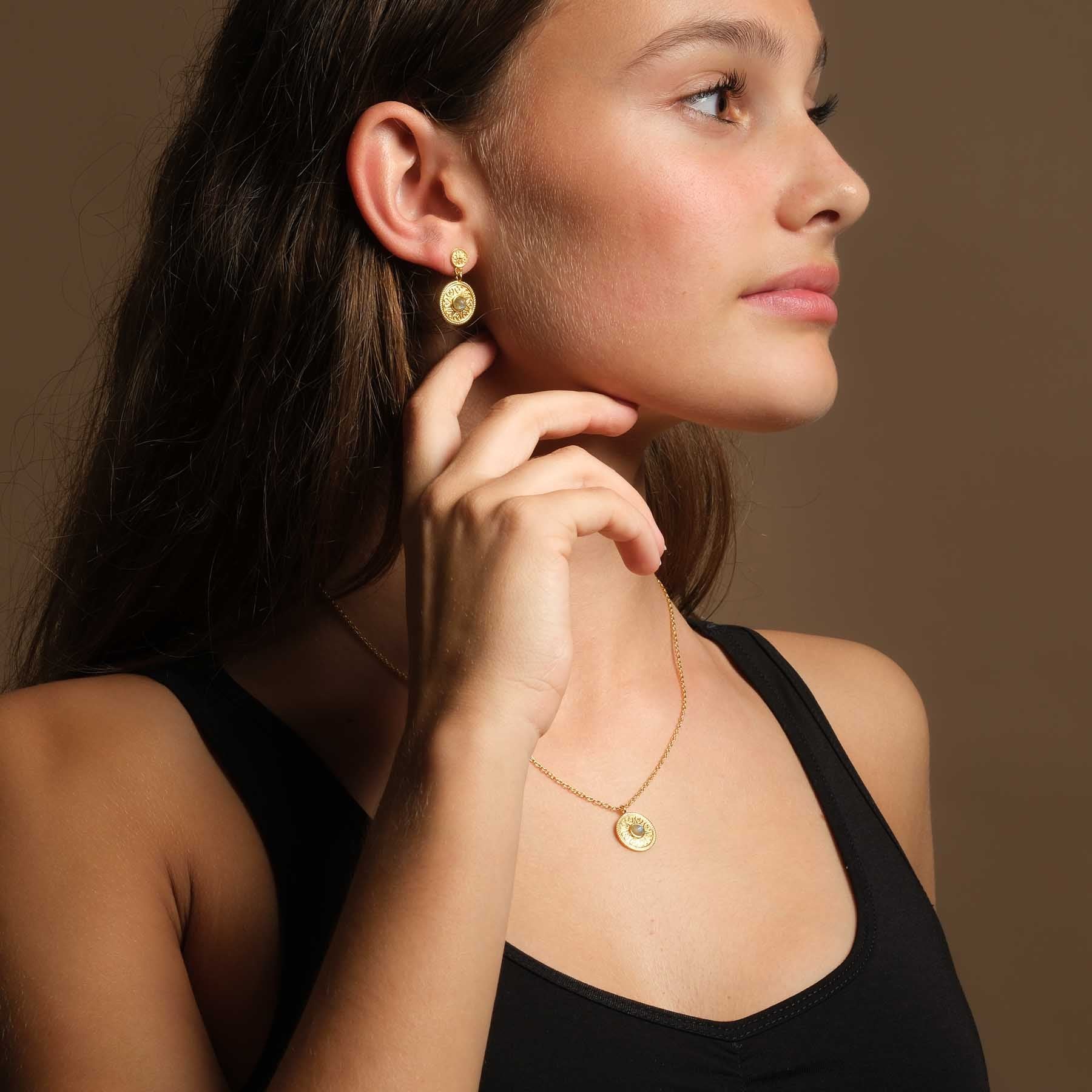 Pendentif d'oreille Mandala Love avec labradorite or