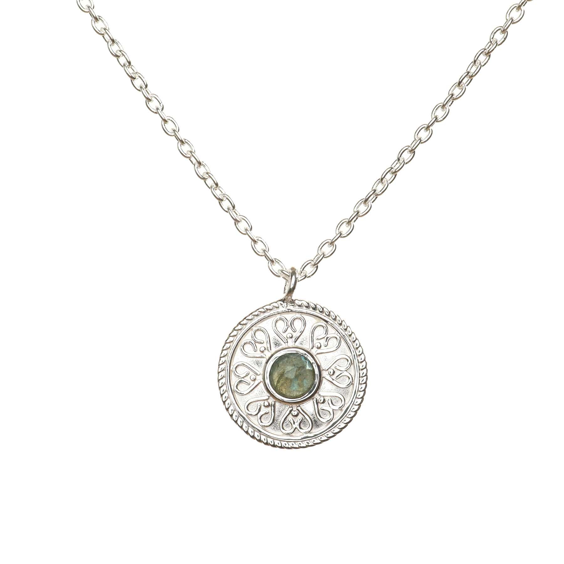 Collier Mandala Love avec labradorite argentée