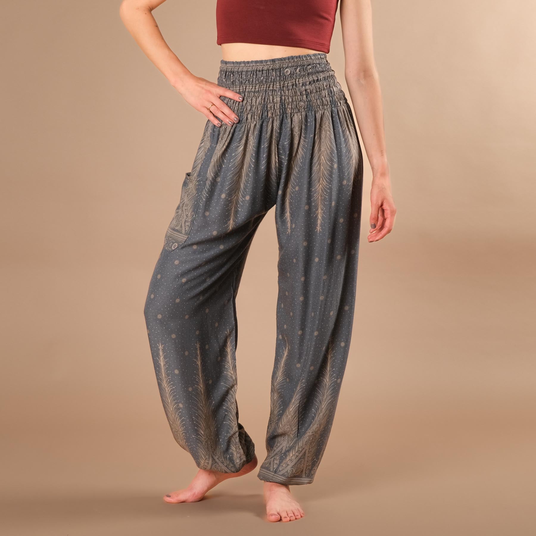Pantalon de harem, sarouel pour le yoga et les loisirs Bohemian gris