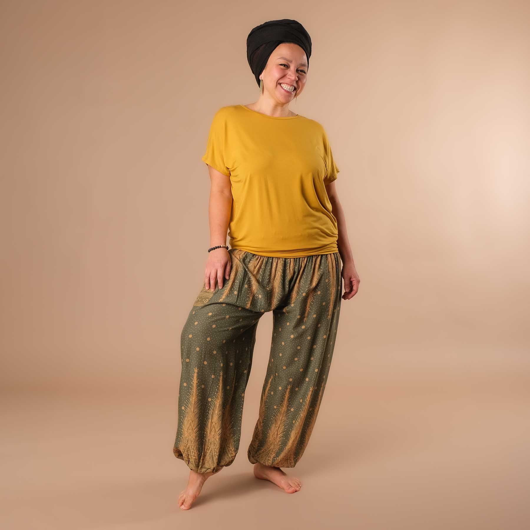 Pantalon de harem, sarouel pour le yoga et les loisirs Bohemian olive