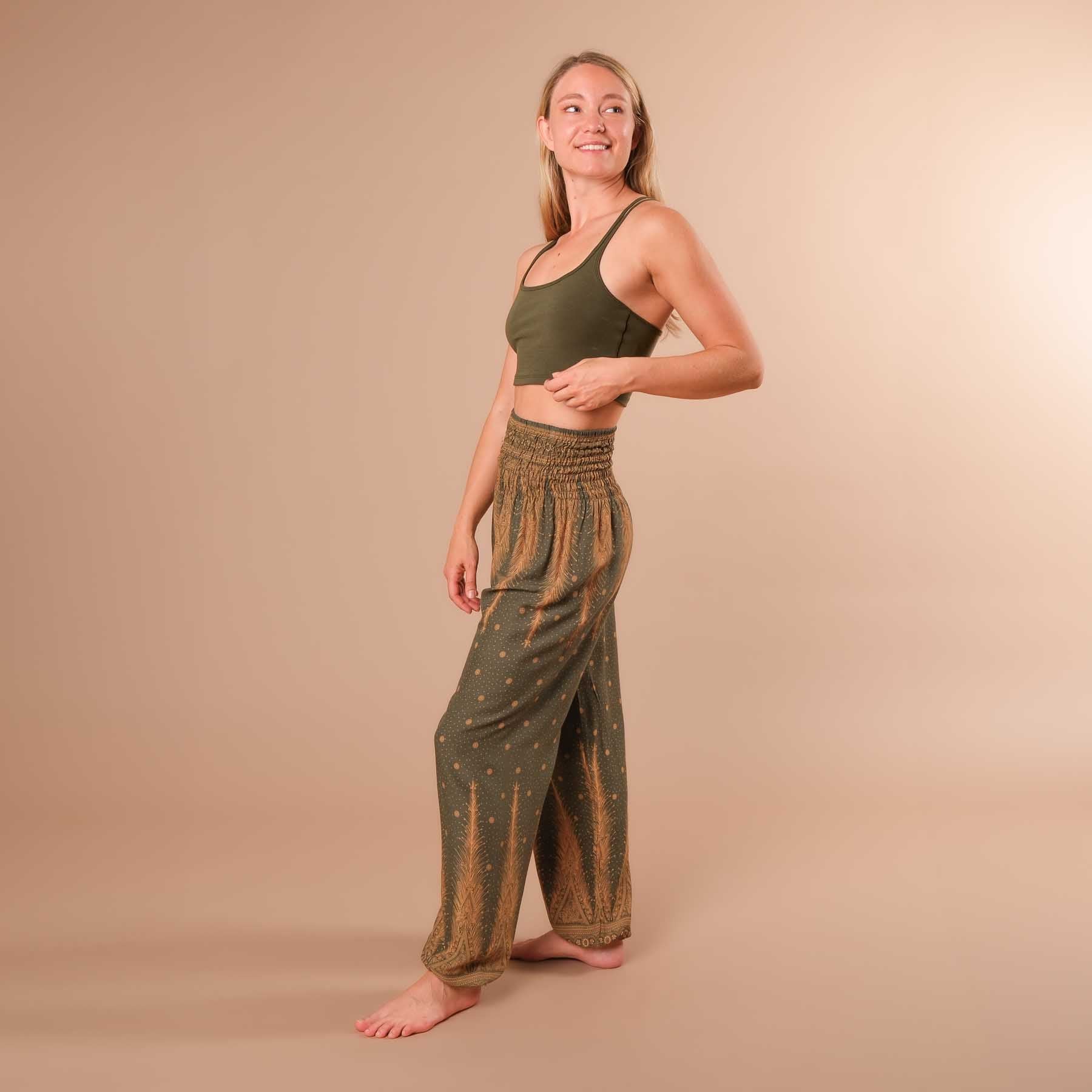 Pantalon de harem, sarouel pour le yoga et les loisirs Bohemian olive