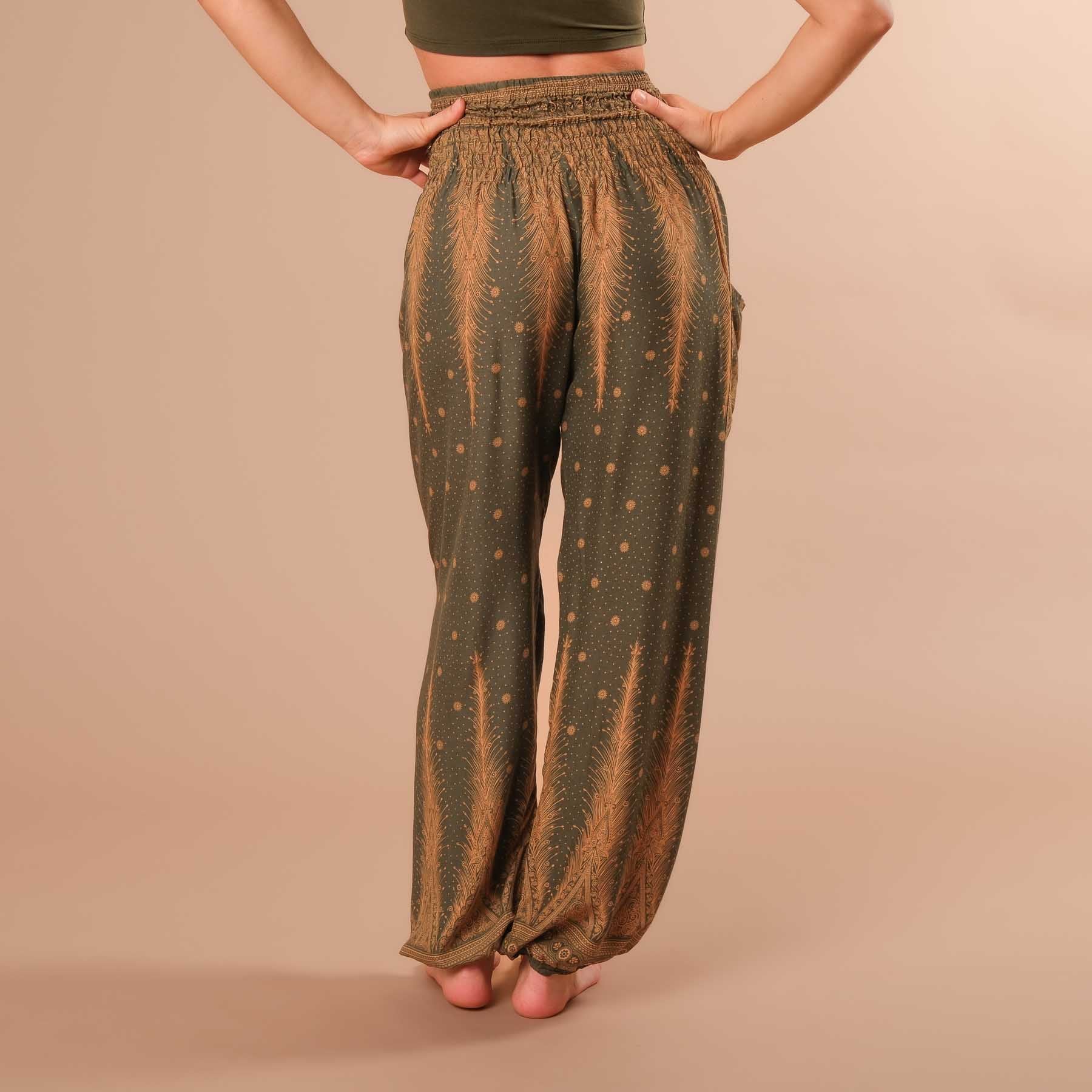 Pantalon de harem, sarouel pour le yoga et les loisirs Bohemian olive
