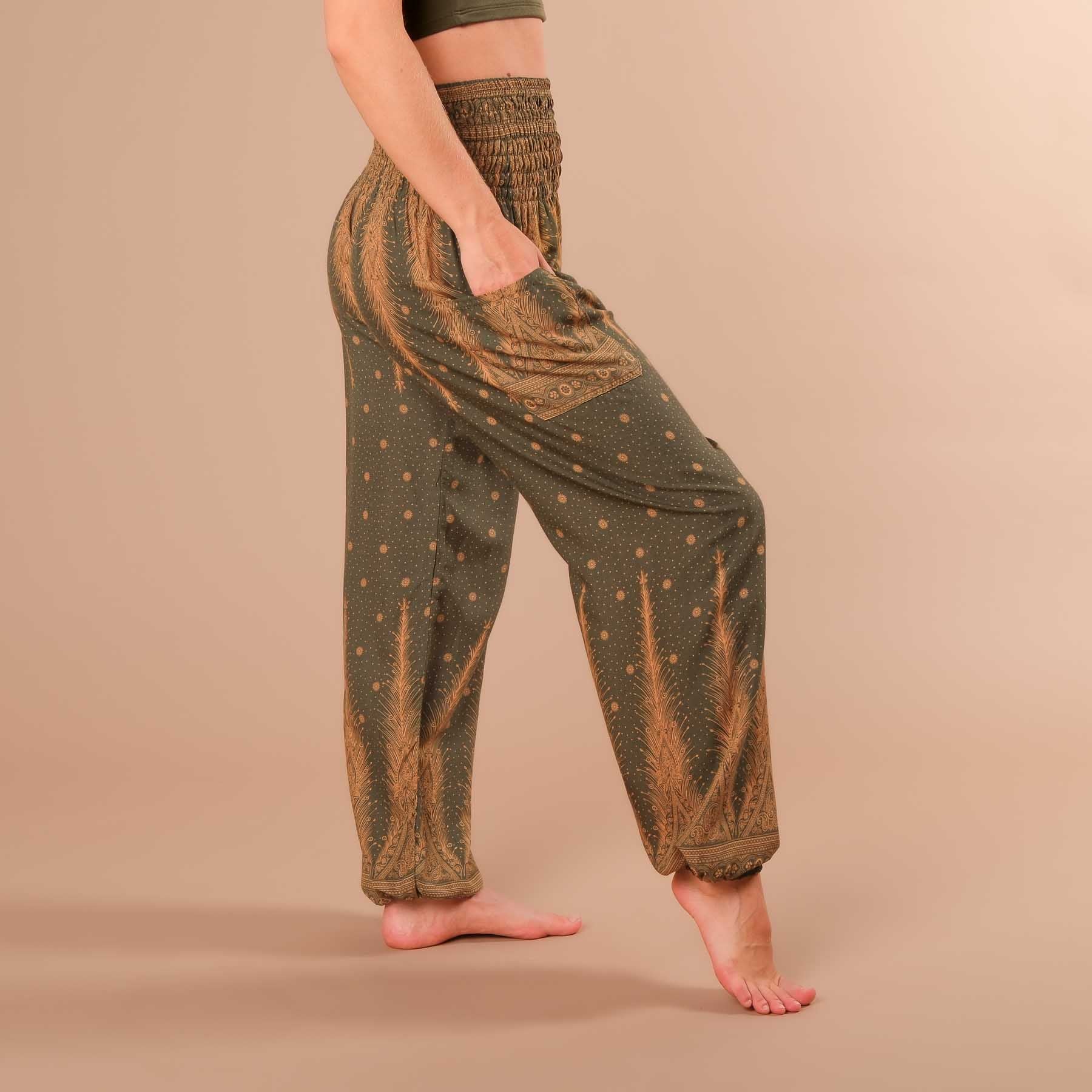 Pantalon de harem, sarouel pour le yoga et les loisirs Bohemian olive