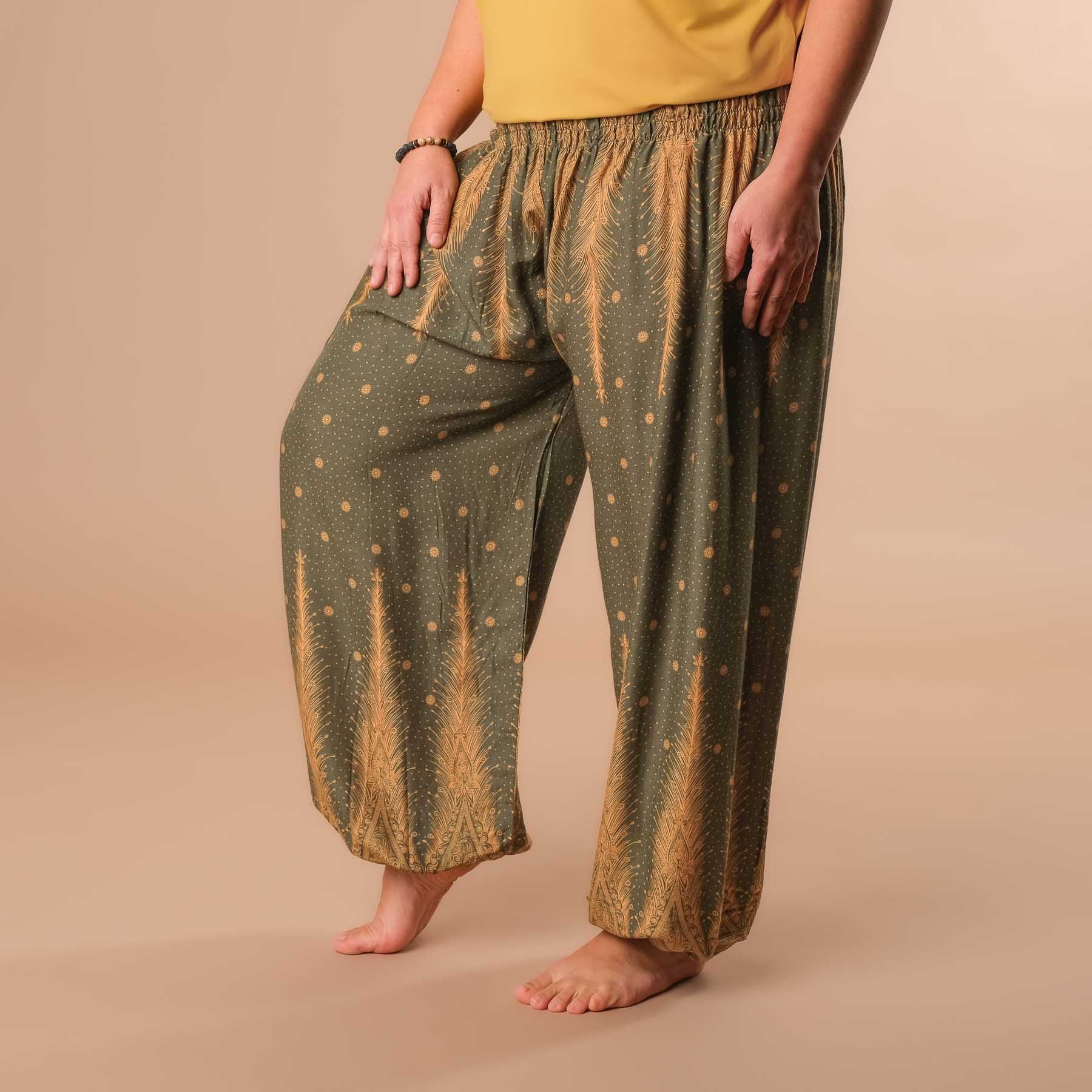 Pantalon de harem, sarouel pour le yoga et les loisirs Bohemian olive