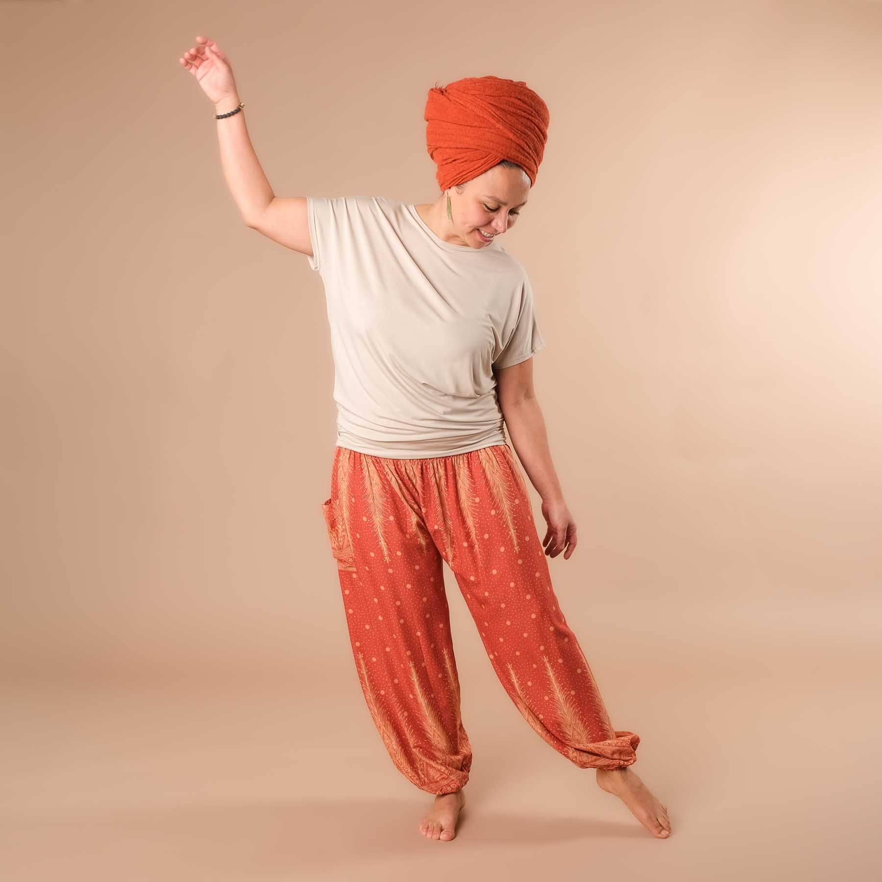Pantalon de harem, sarouel pour le yoga et les loisirs Bohemian orange