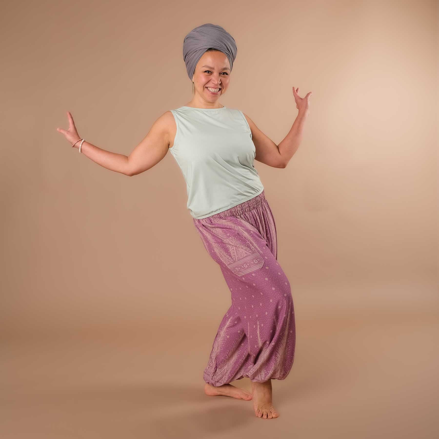 pantalon de harem, sarouel pour le yoga et les loisirs bohème violet