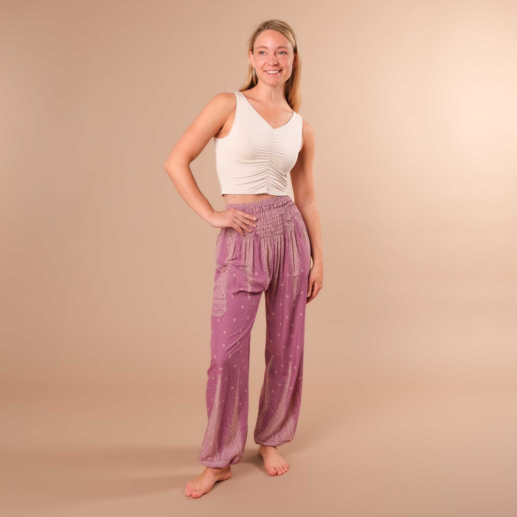 pantalon de harem, sarouel pour le yoga et les loisirs bohème violet