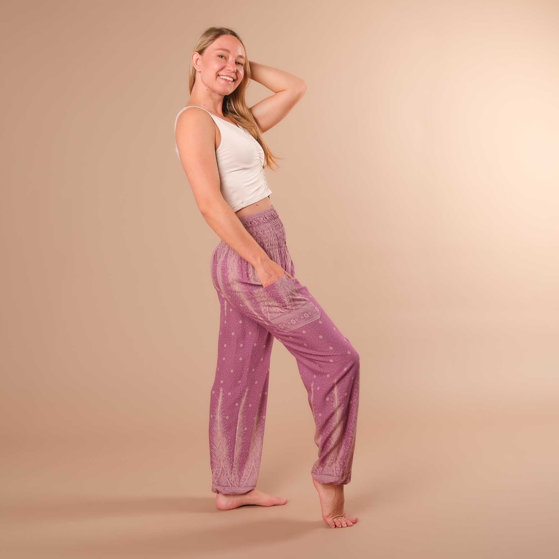 pantalon de harem, sarouel pour le yoga et les loisirs bohème violet