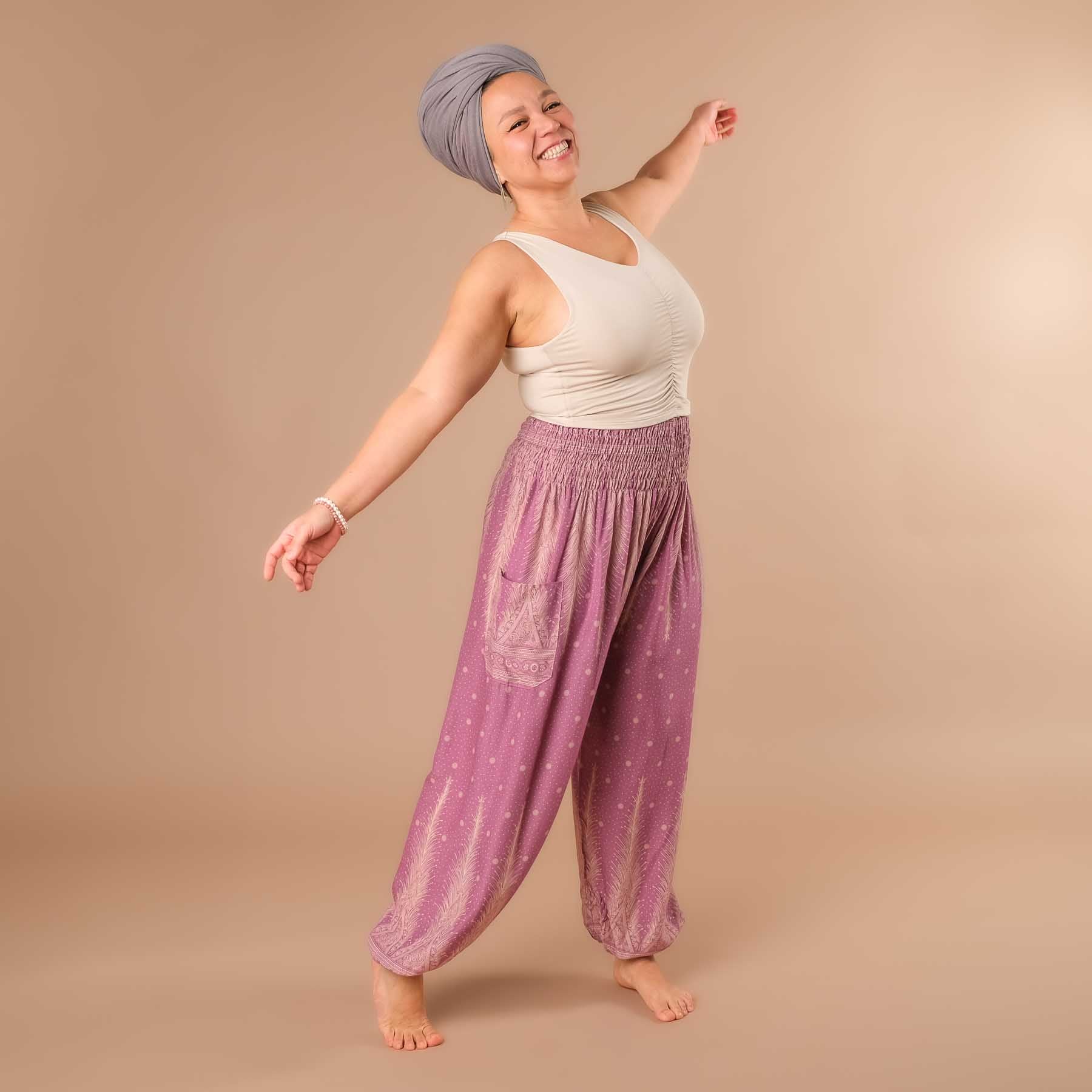 pantalon de harem, sarouel pour le yoga et les loisirs bohème violet