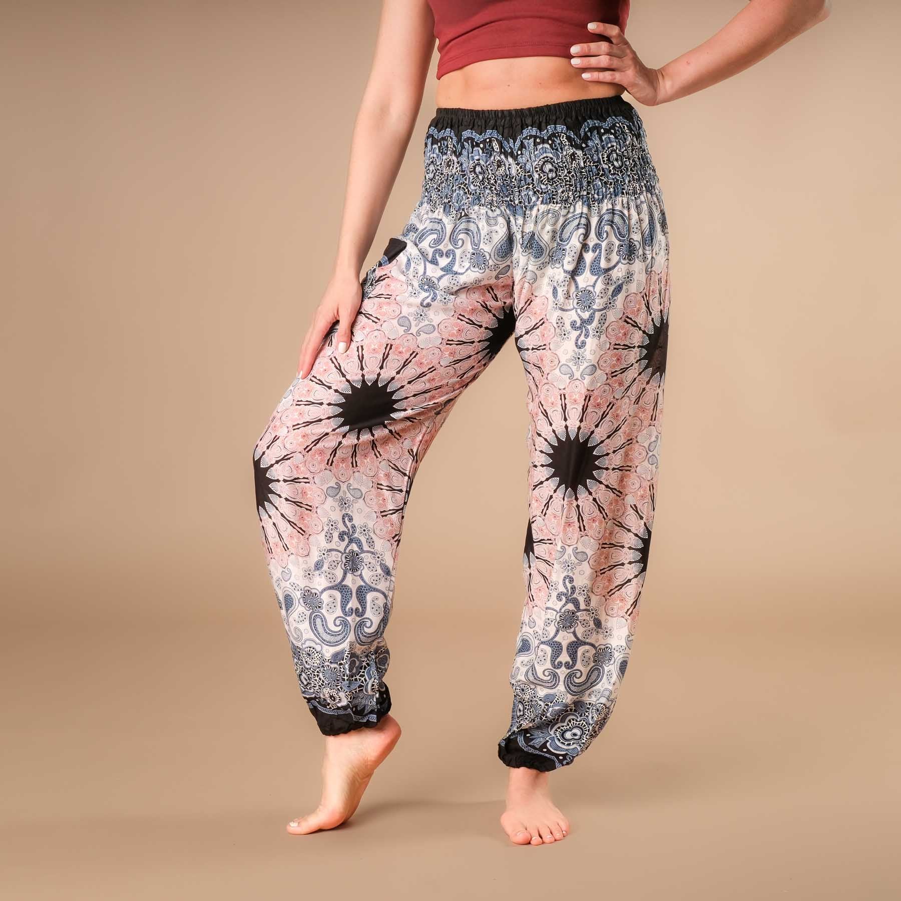 Pantalon de yoga harem Boho Pants Mandala blanc