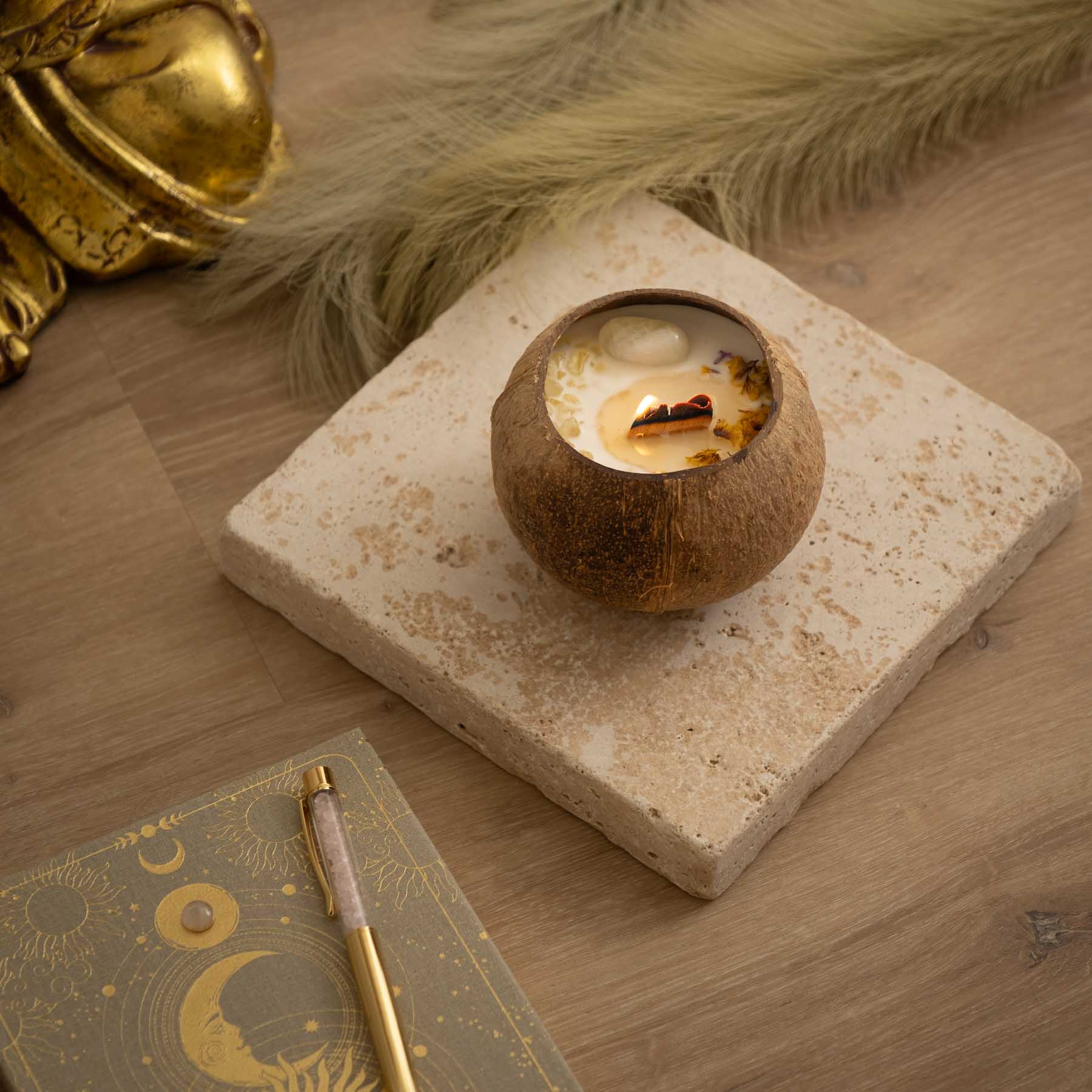 Bougie parfumée aux pierres précieuses de noix de coco Lime, Basilic, Mandarine & Citrine