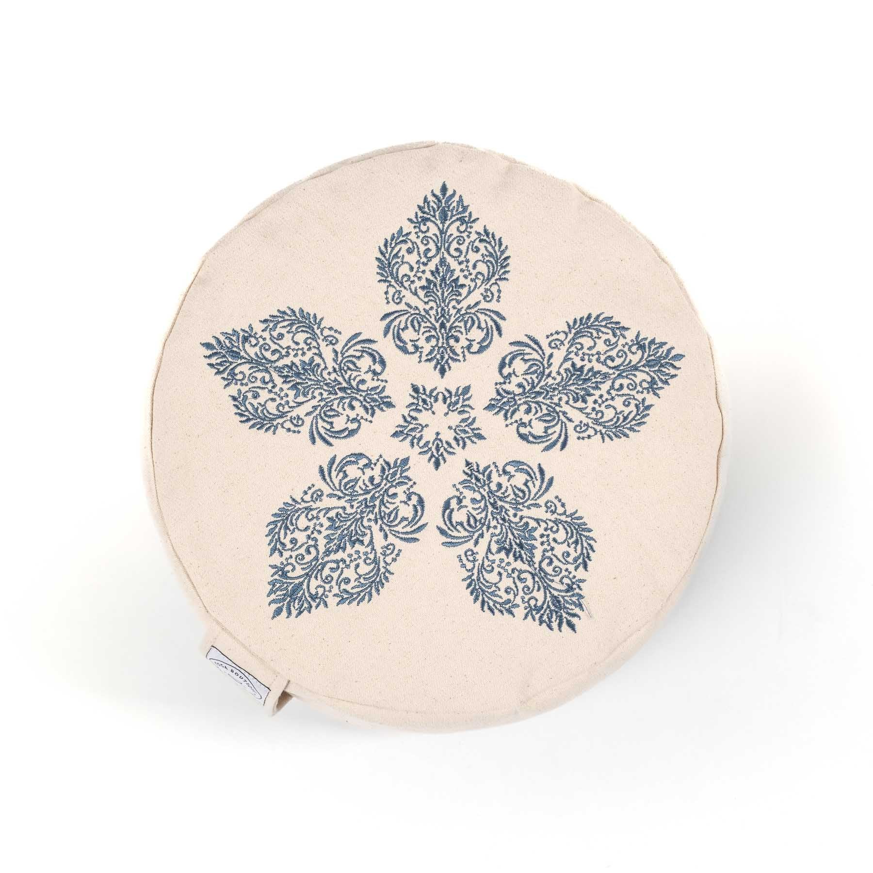 Coussin de méditation rond Fleur-de-Lys bleu