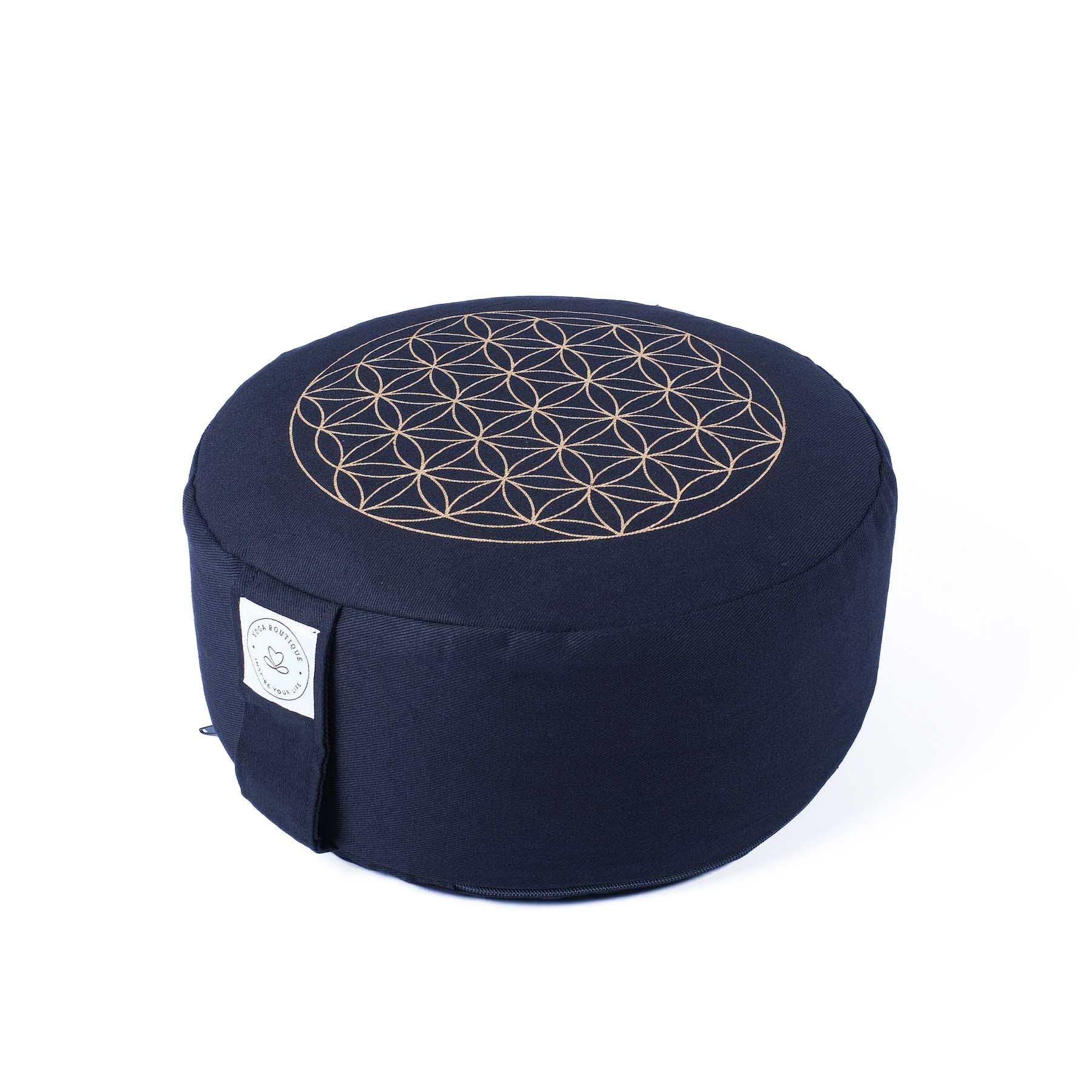 Coussin de méditation rond Fleur de vie or Print navy