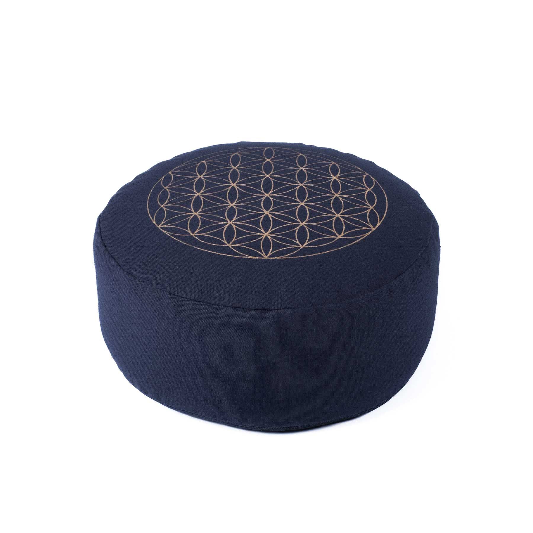 Coussin de méditation rond Fleur de vie or Print navy