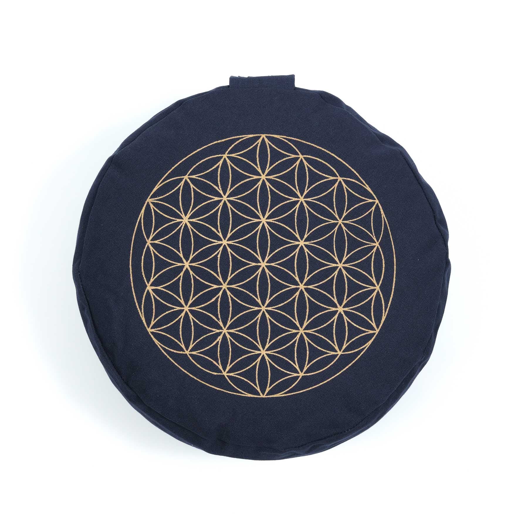 Coussin de méditation rond Fleur de vie or Print navy