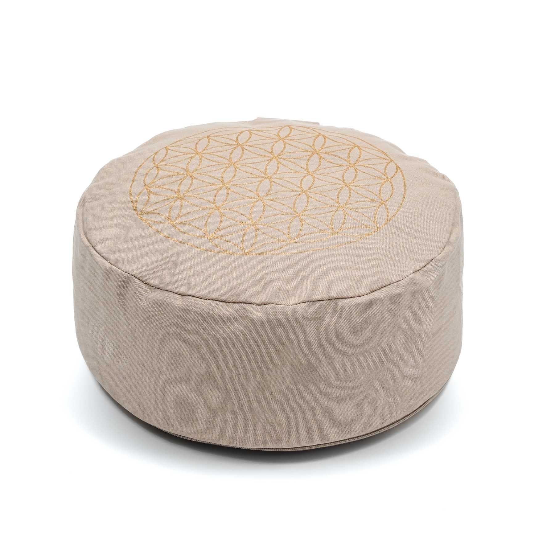 Coussin de méditation rond Fleur de vie or Print sable