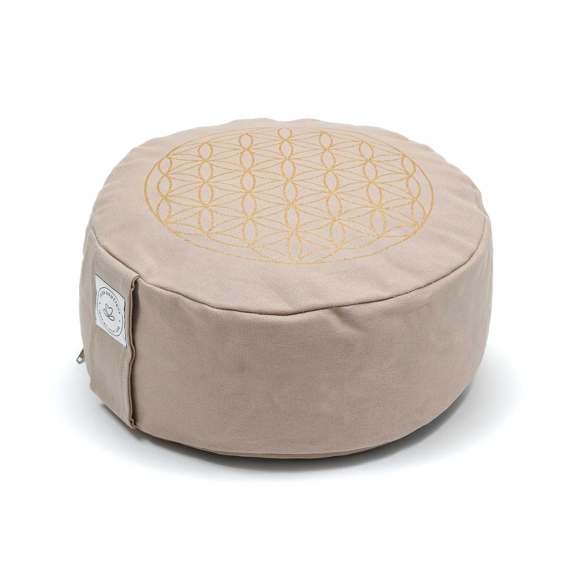 Coussin de méditation rond Fleur de vie or Print sable
