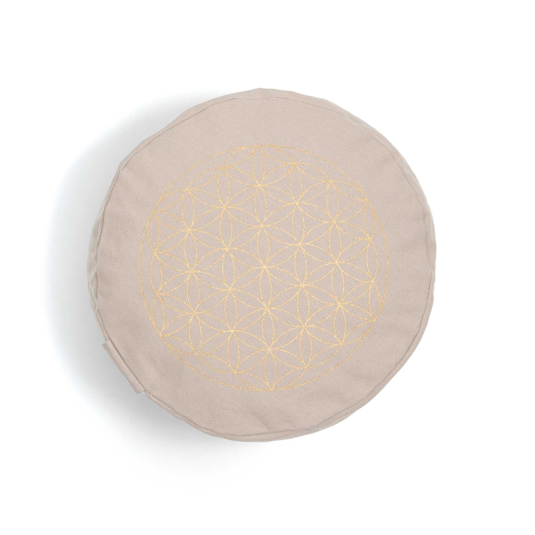 Coussin de méditation rond Fleur de vie or Print sable