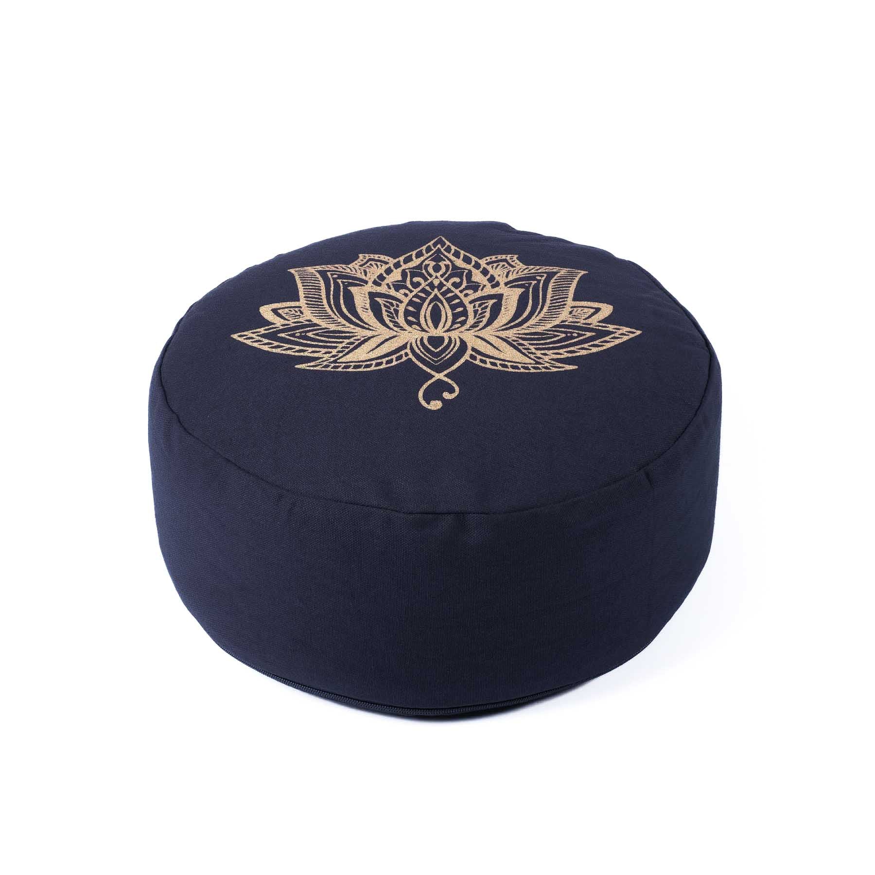 Coussin de méditation rond Lotus gold Print bleu marine