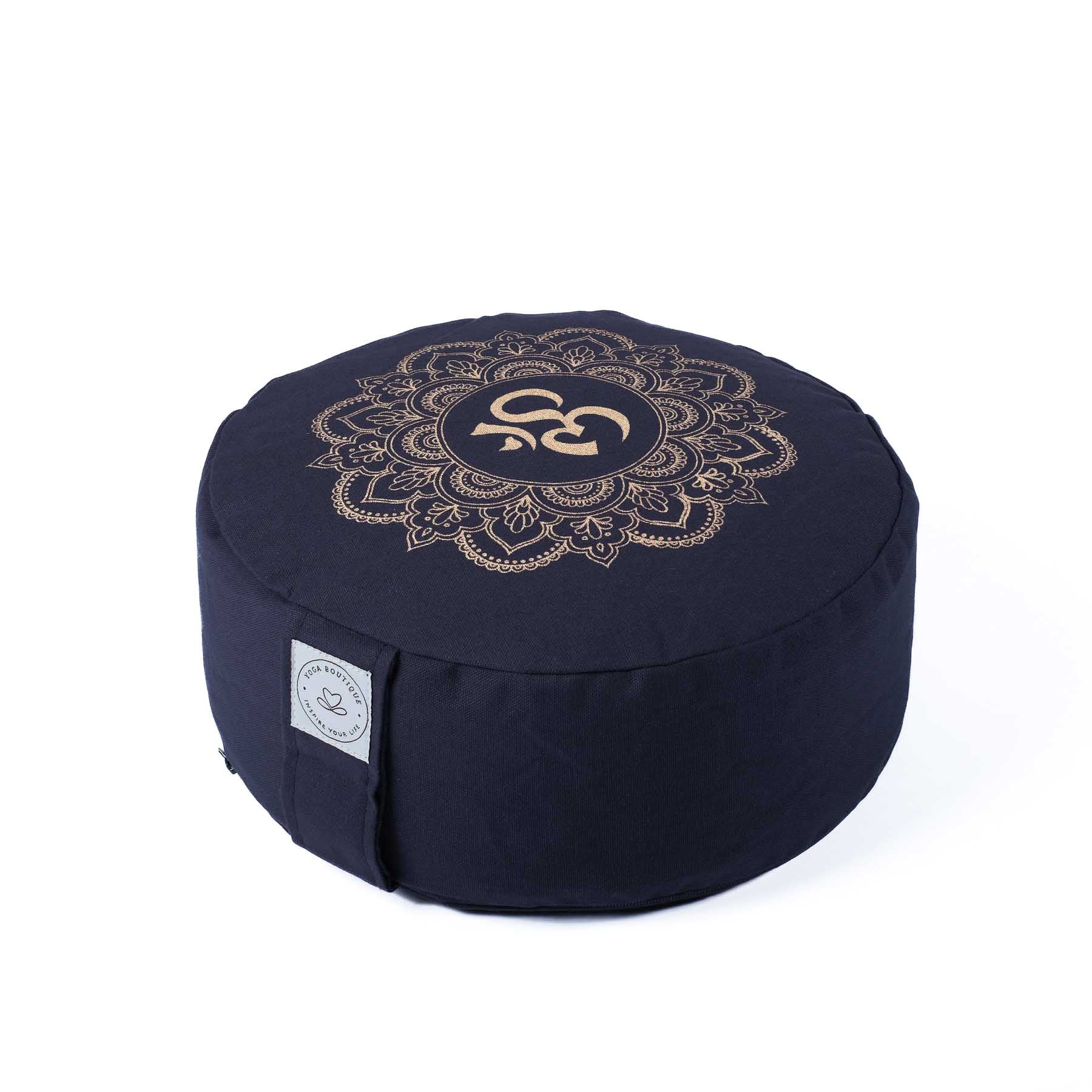 Coussin de méditation rond Mandala OM gold Print bleu marine