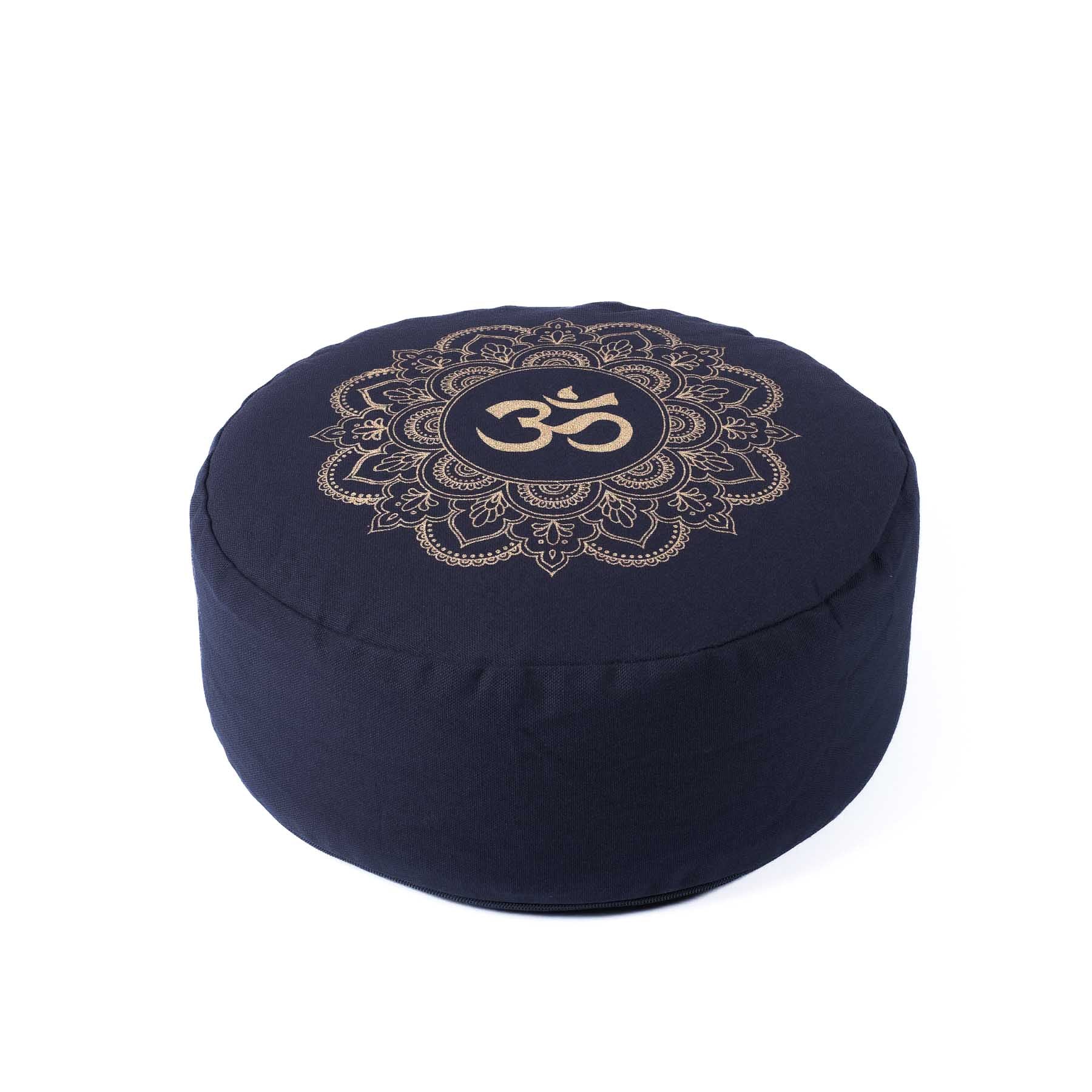 Coussin de méditation rond Mandala OM gold Print bleu marine