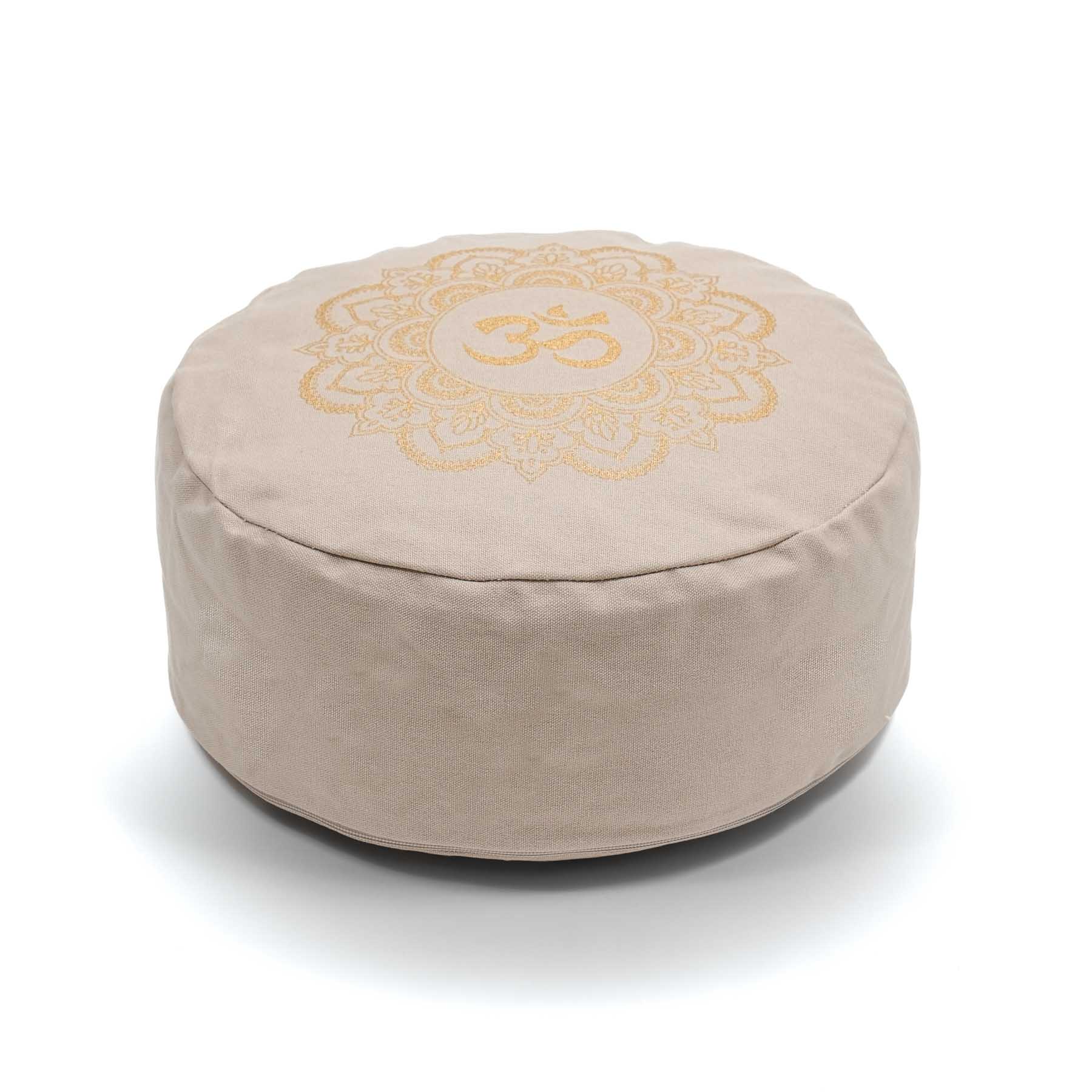 Coussin de méditation rond Mandala OM gold Print sable