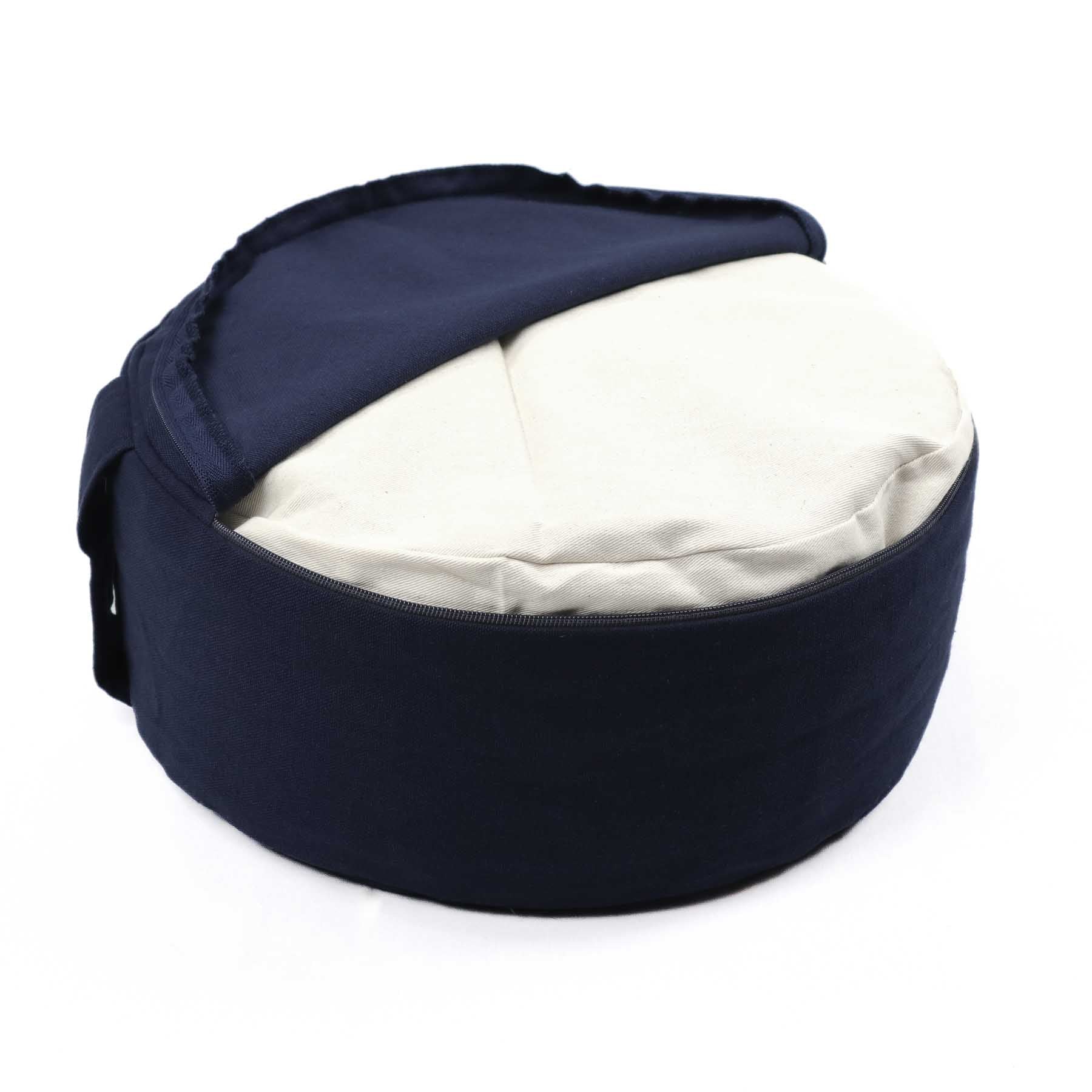 Coussin de méditation durable rond uni en coton bio bleu marine