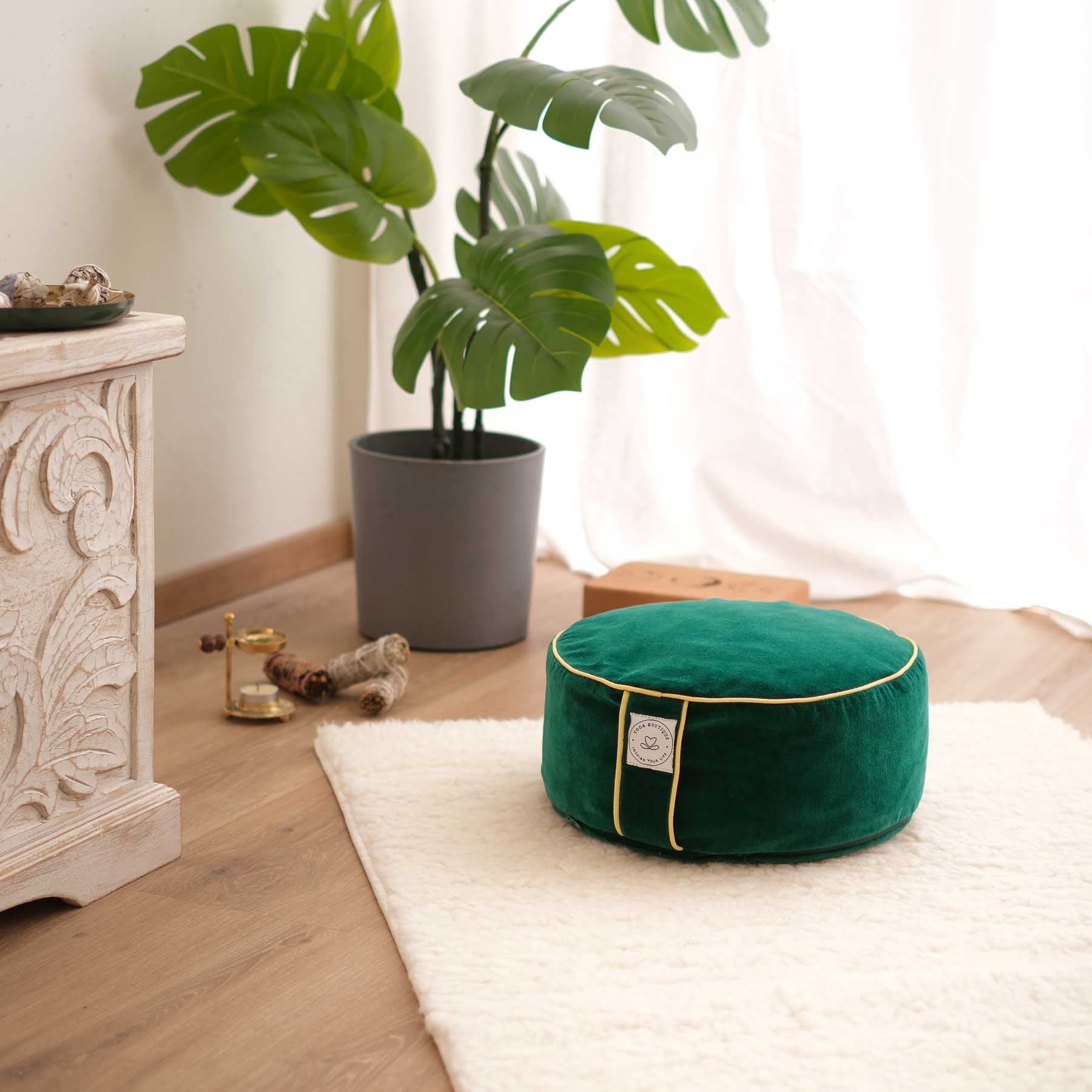 Coussin de méditation velours rond uni irish-green