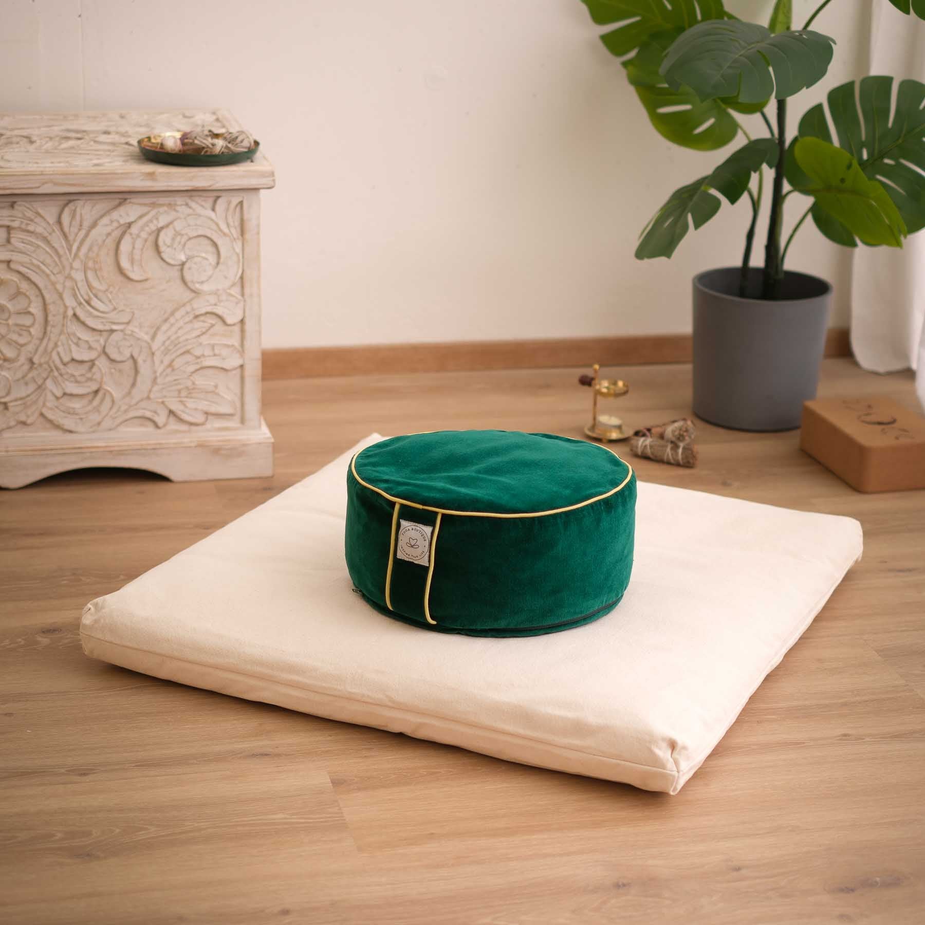 Coussin de méditation velours rond uni irish-green