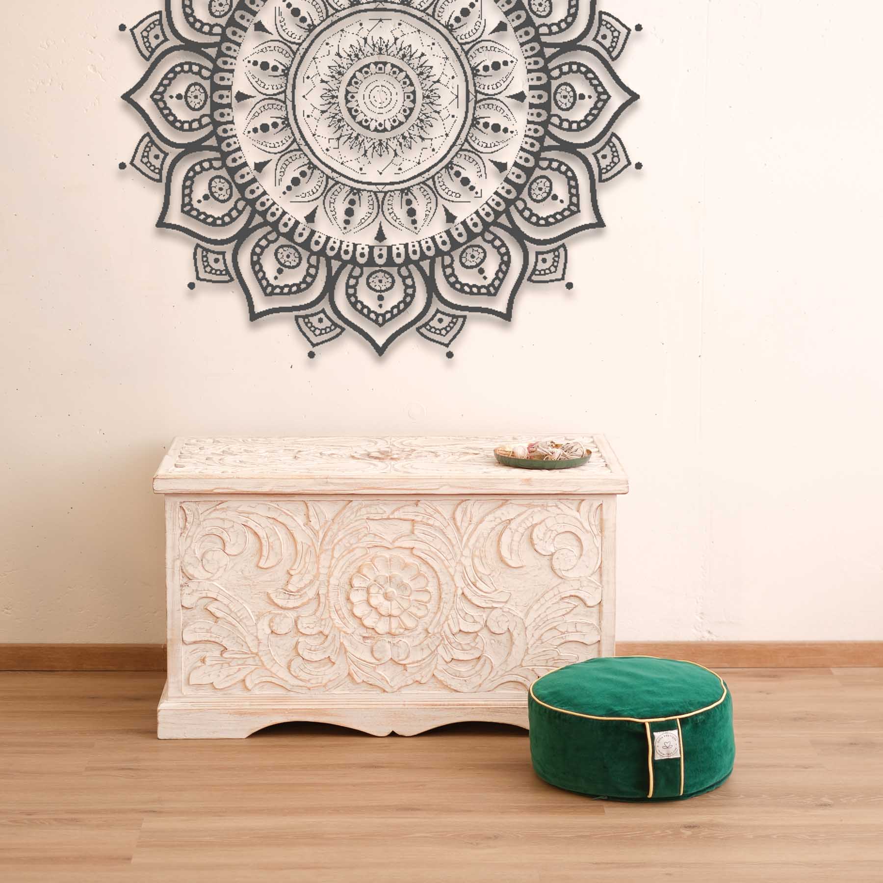 Coussin de méditation velours rond uni irish-green