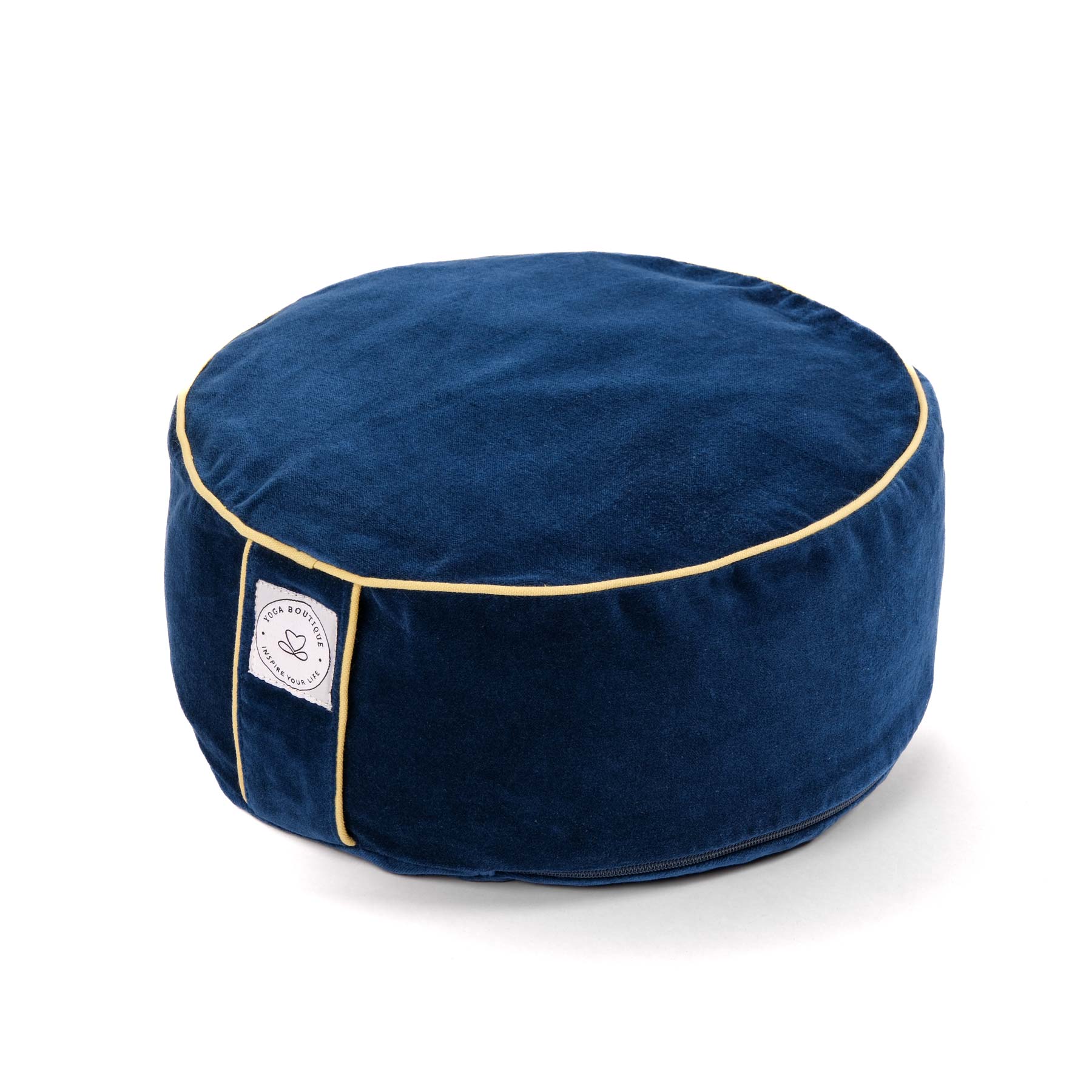 Coussin de méditation rond en velours bleu uni