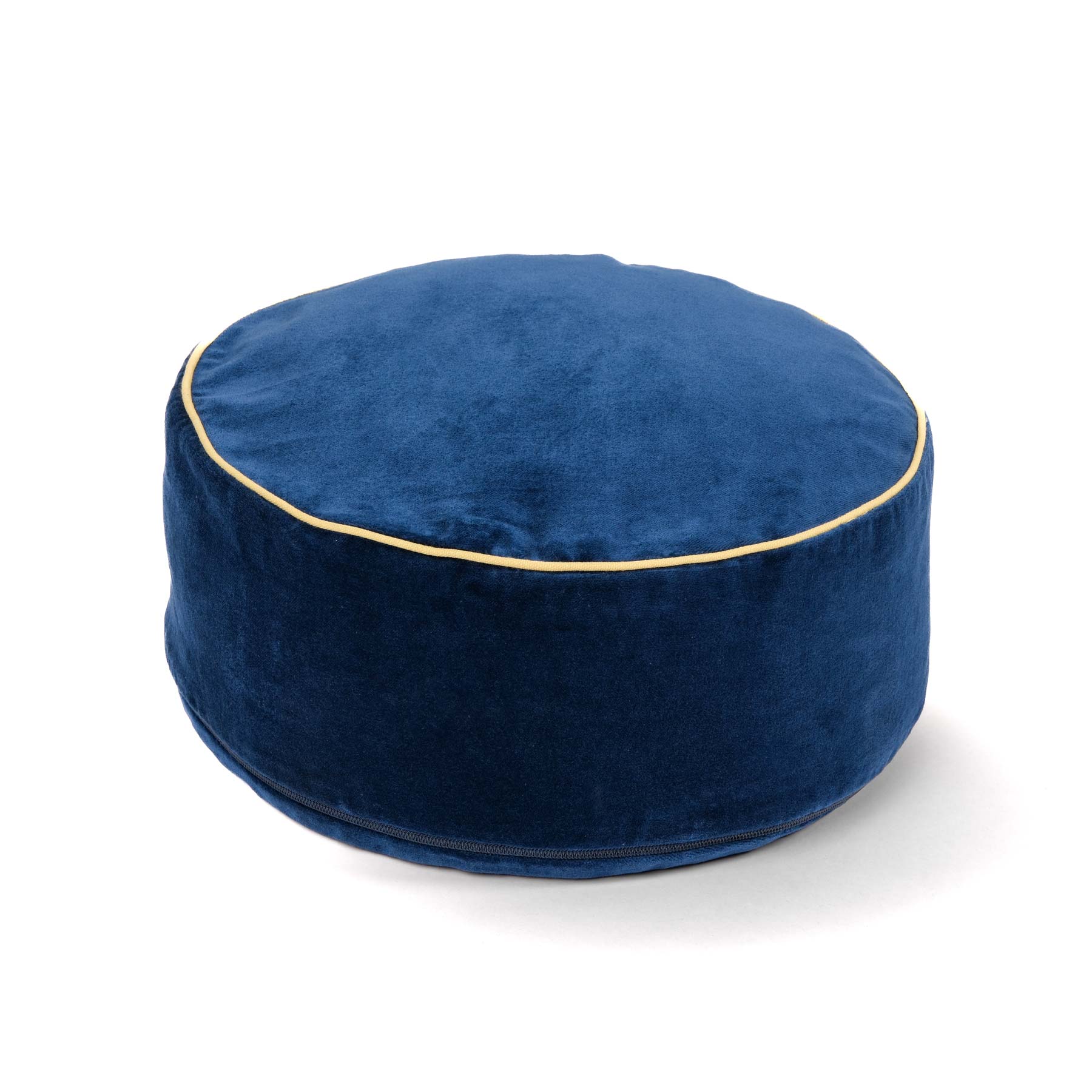 Coussin de méditation rond en velours bleu uni