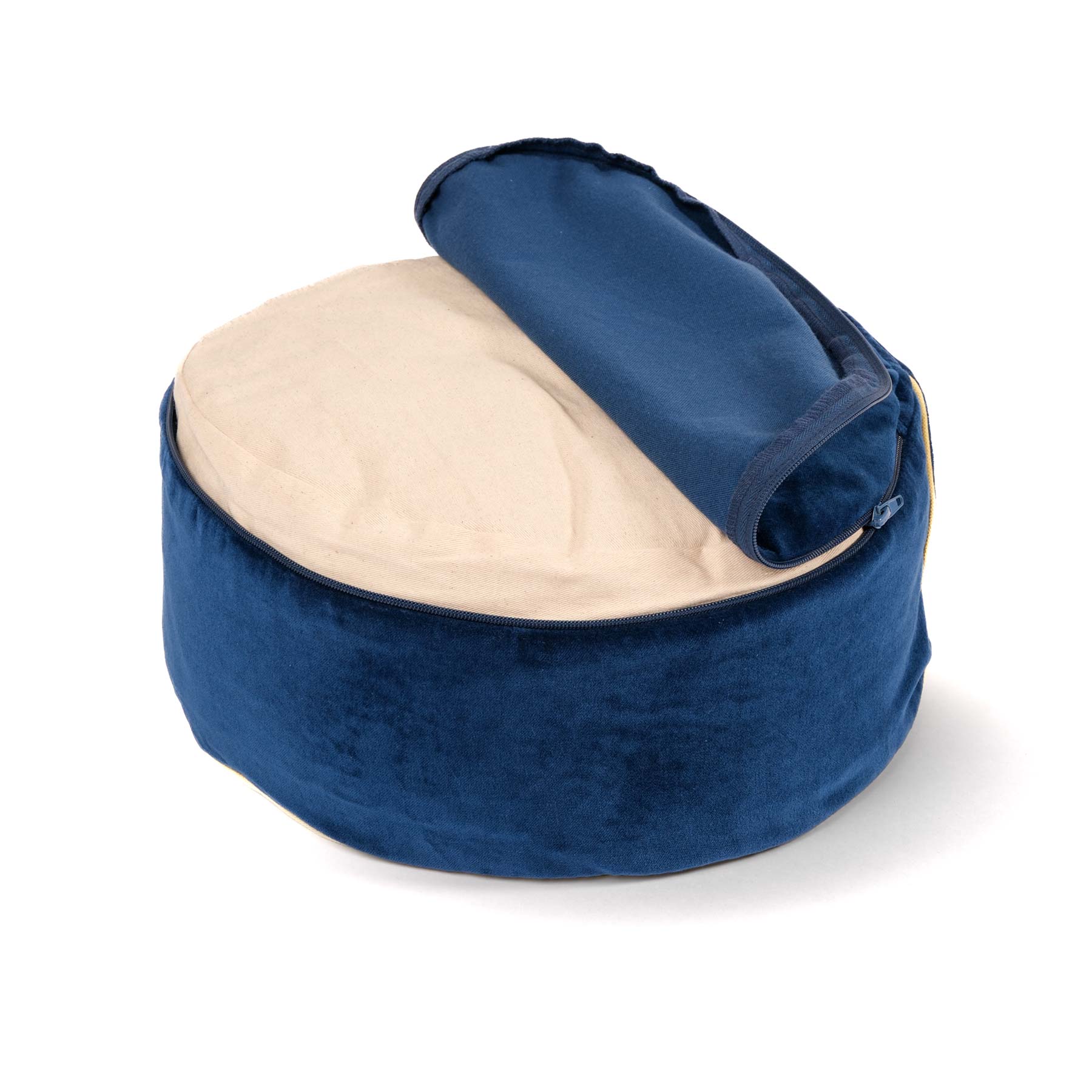 Coussin de méditation rond en velours bleu uni