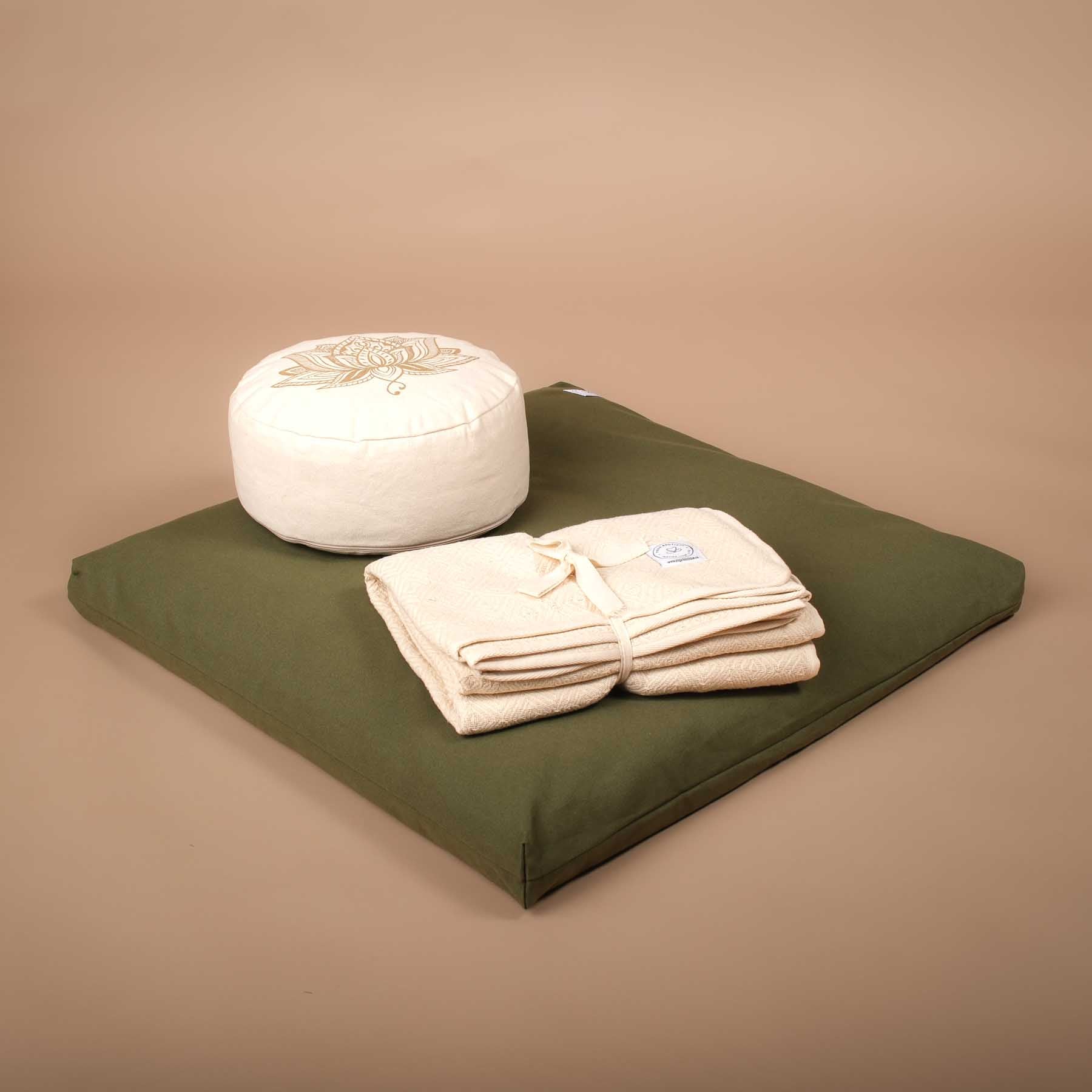 Tapis de méditation Zabuton Tapis de méditation coton olive vert