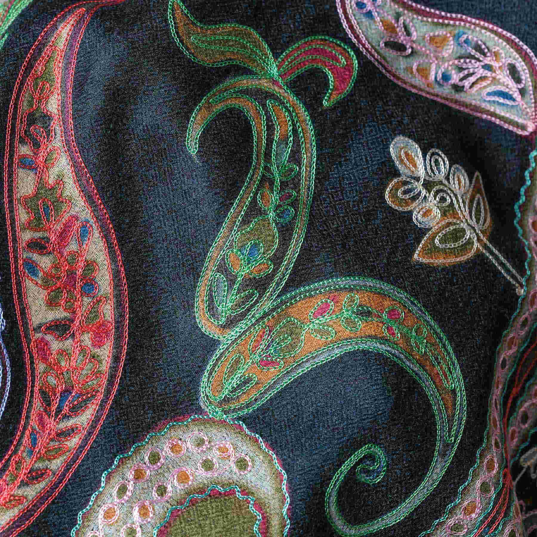 Kalamkari écharpe laine fine soie Universe