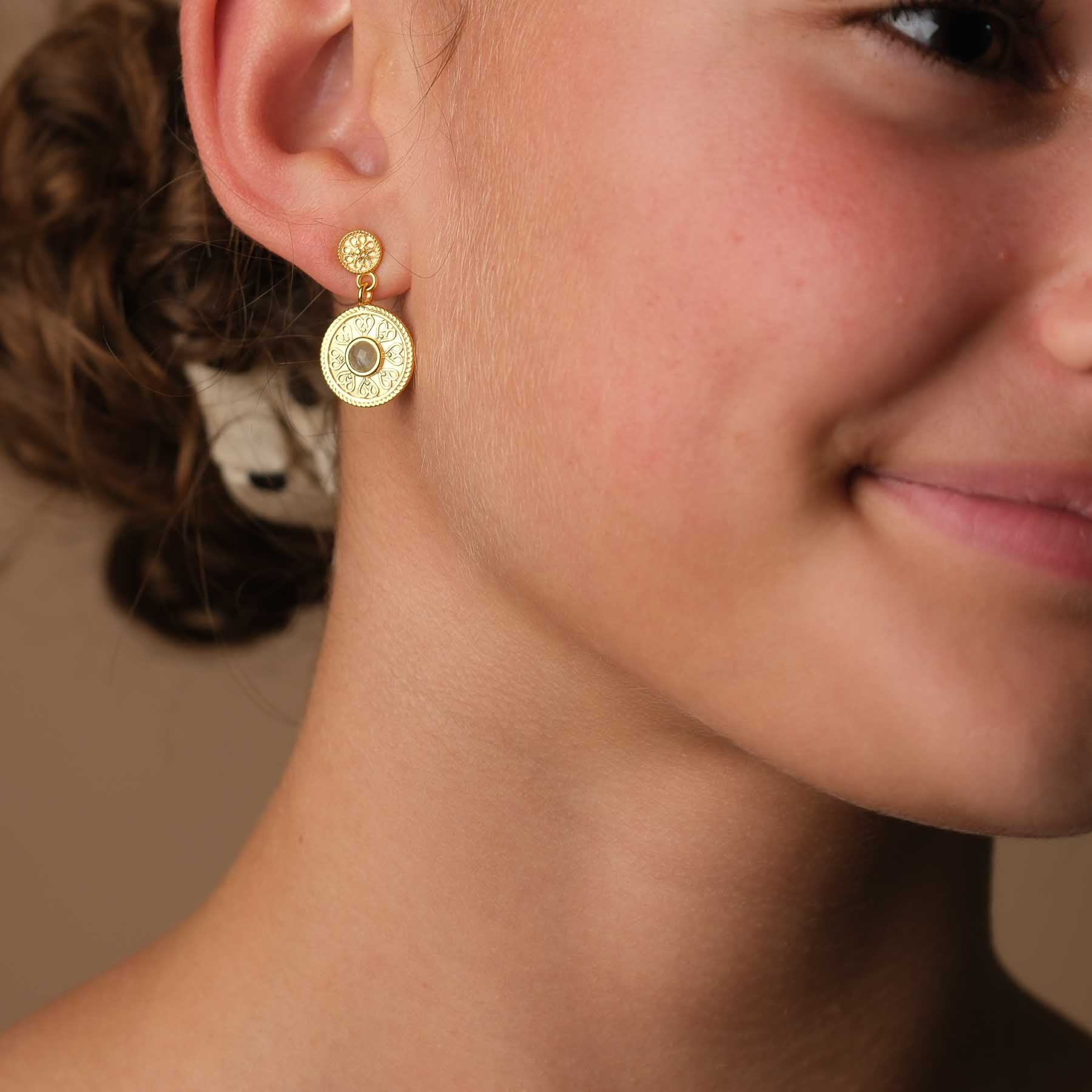 Pendentif d'oreille Mandala Love avec labradorite or