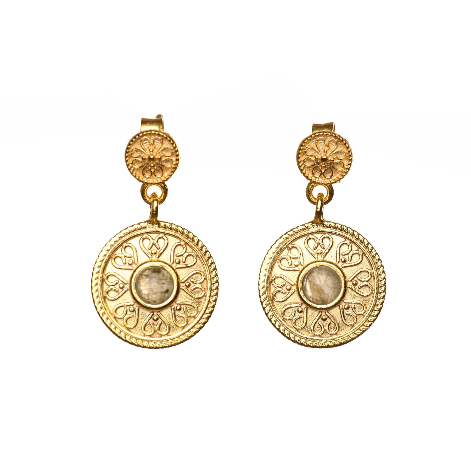 Pendentif d'oreille Mandala Love avec labradorite or